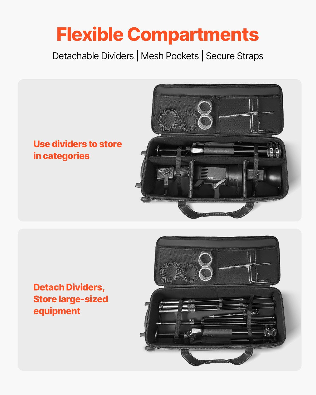 VEVOR Studio Equipment Trolley Case 35.83 x 11.81 x 14 in Rolling Camera Bag 