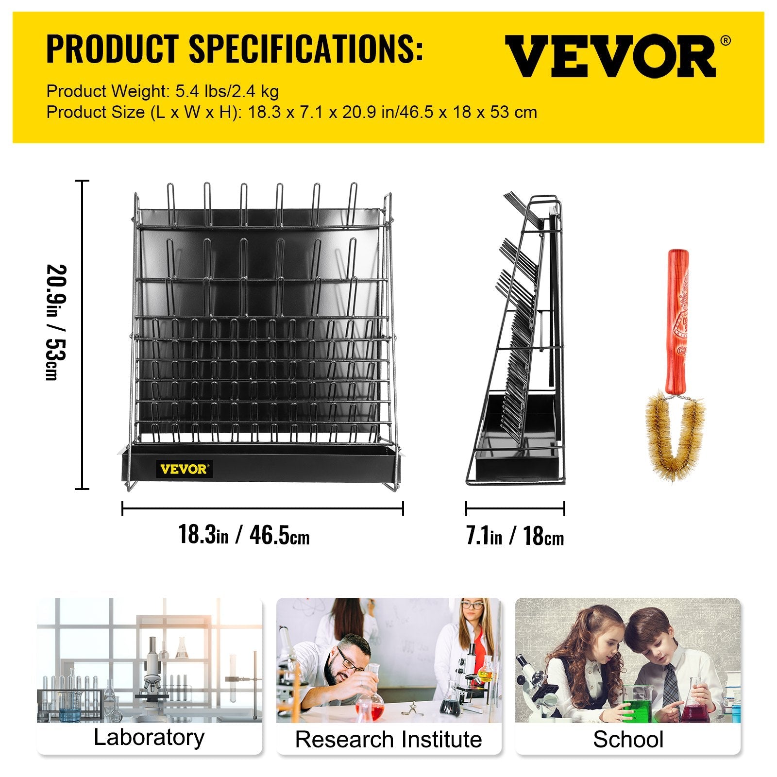 VEVOR Drying Rack for Lab 90 Pegs Lab Glassware Rack Steel Wire Glassware Drying Rack Wall-Mount/Free-Standing Detachable Pegs Lab Glass Drying Rack Black Cleaning Frame for School Laboratory Utensils 