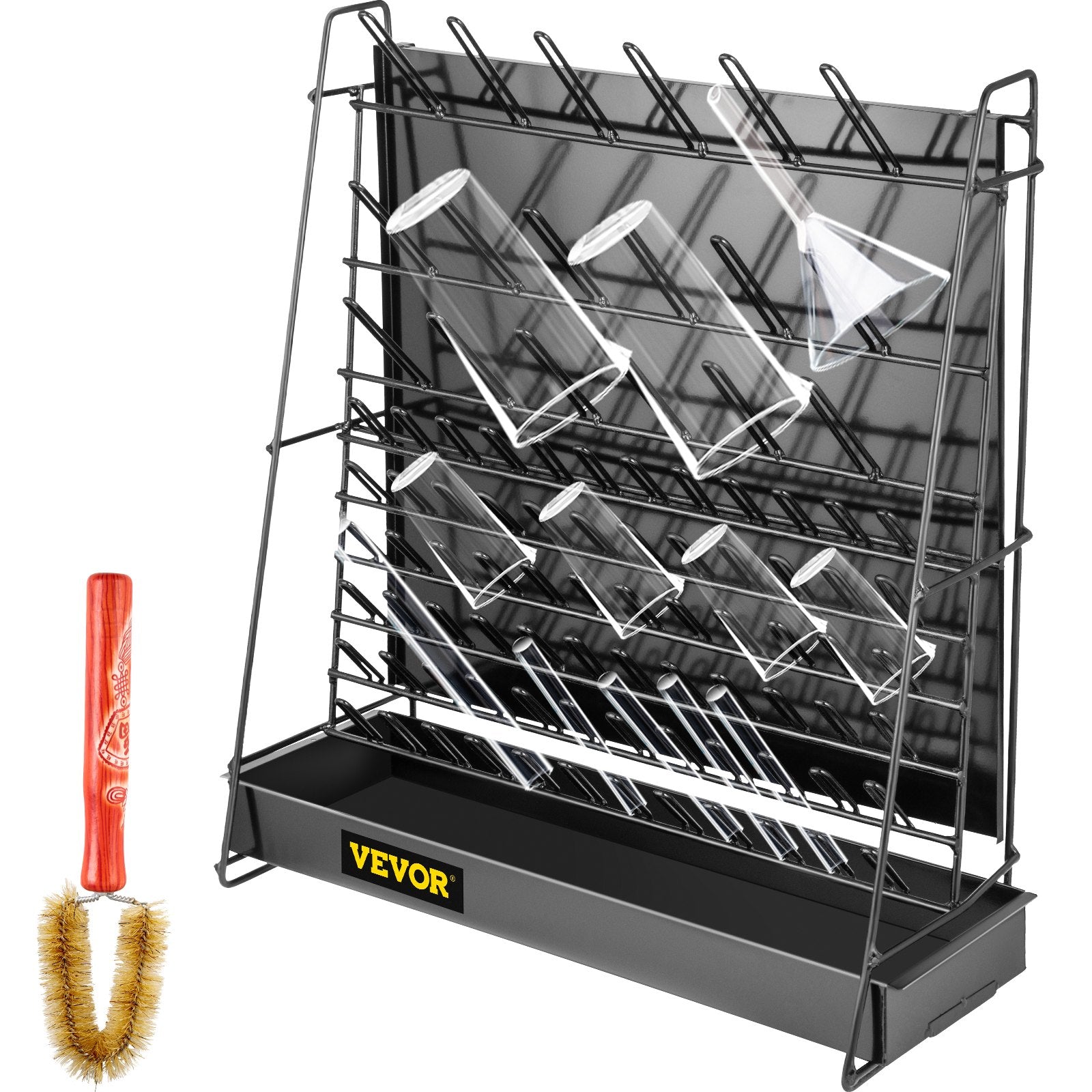 VEVOR Drying Rack for Lab 90 Pegs Lab Glassware Rack Steel Wire Glassware Drying Rack Wall-Mount/Free-Standing Detachable Pegs Lab Glass Drying Rack Black Cleaning Frame for School Laboratory Utensils 