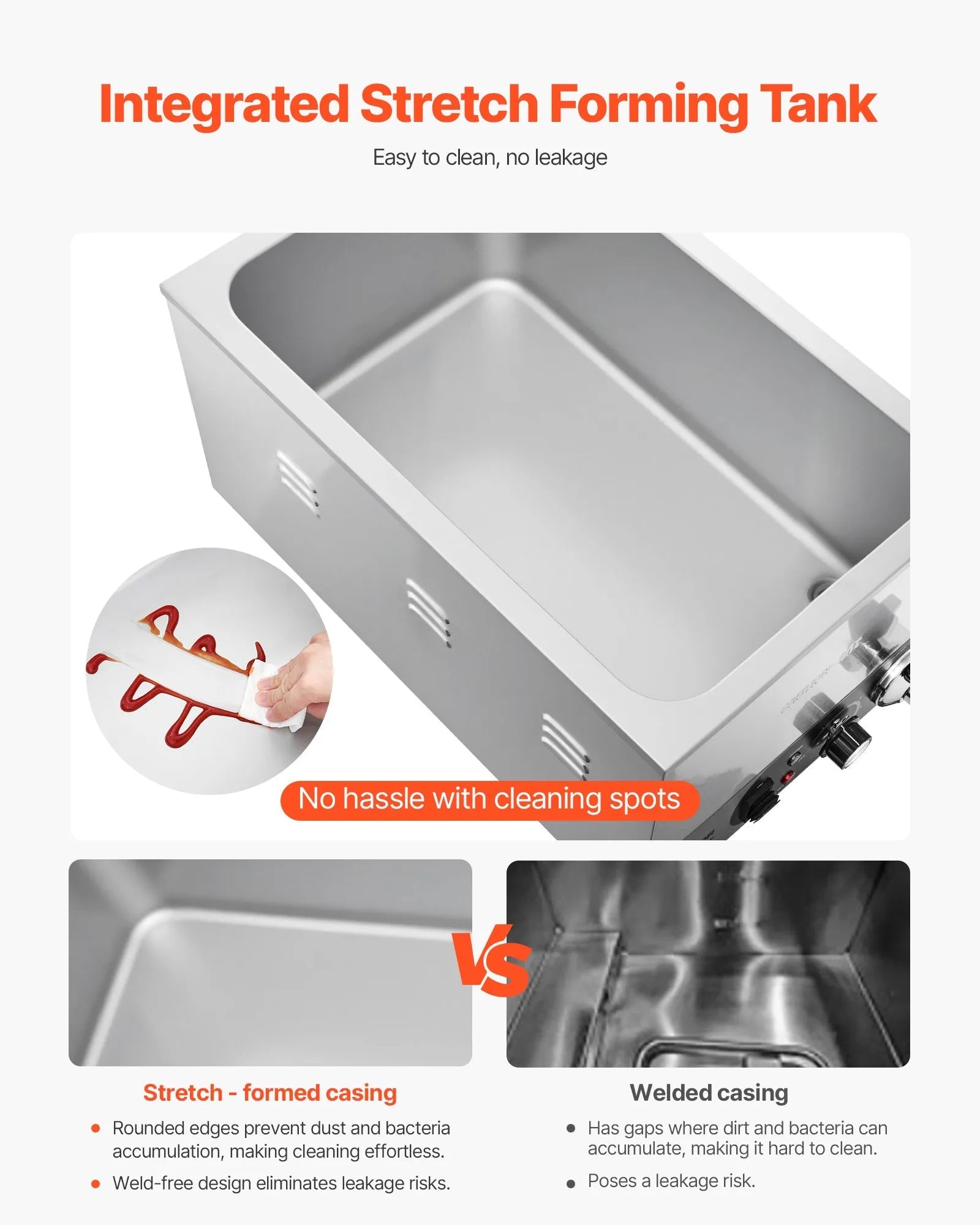 VEVOR Commercial Food Warmer, 1200W Electric Stainless Steel Steam Food Warmer, Fast Heating Countertop Buffet Bain Marie with Detachable Power Cord, for Catering, Restaurants, Parties & Buffets 