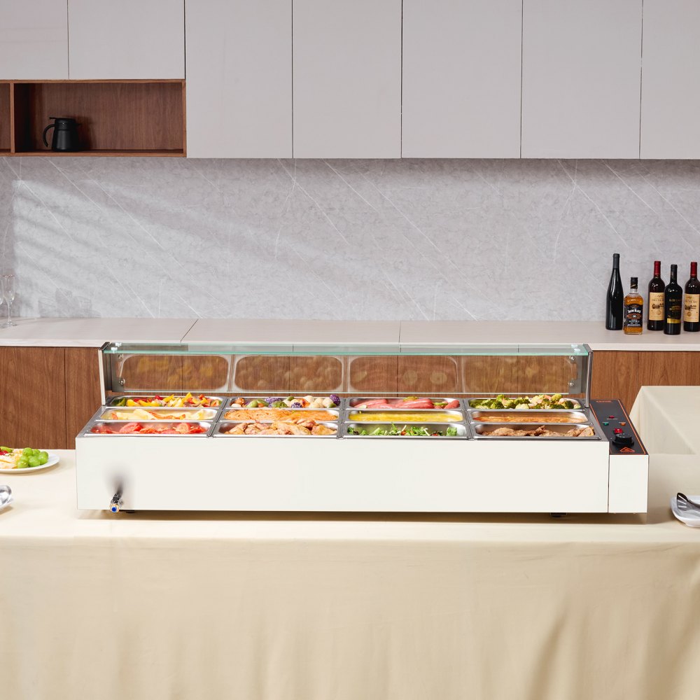 VEVOR Commercial Electric Food Warmer Countertop Buffet 12*5Qt with Glass Shield 
