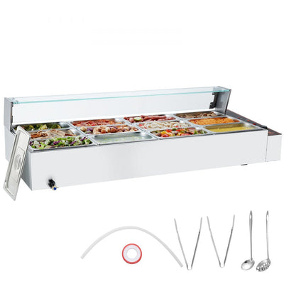 VEVOR Commercial Electric Food Warmer Countertop Buffet 12*5Qt with Glass Shield 
