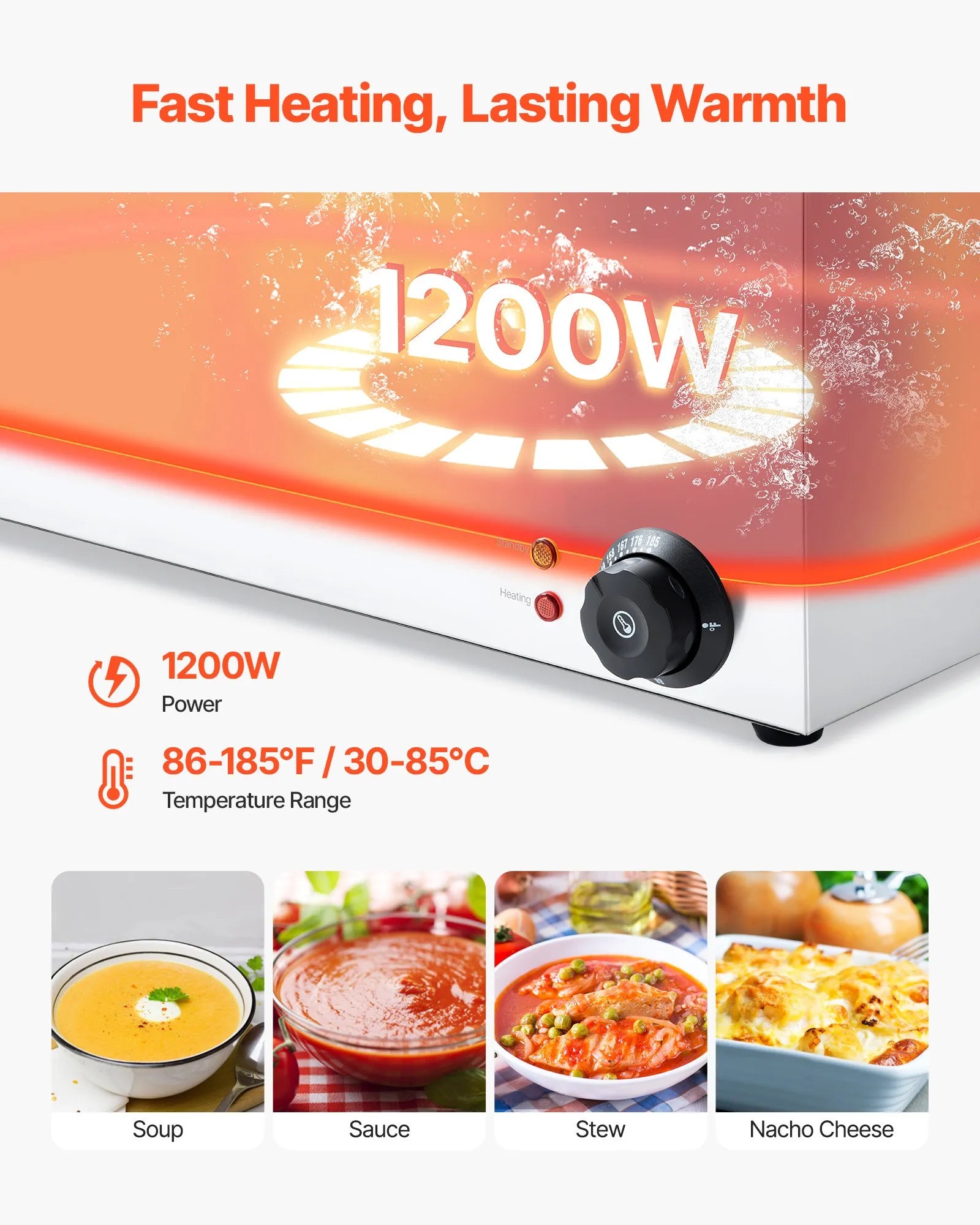 VEVOR Commercial Electric Food Warmer 5-Pan Countertop Buffet 15.3QT Bain Marie