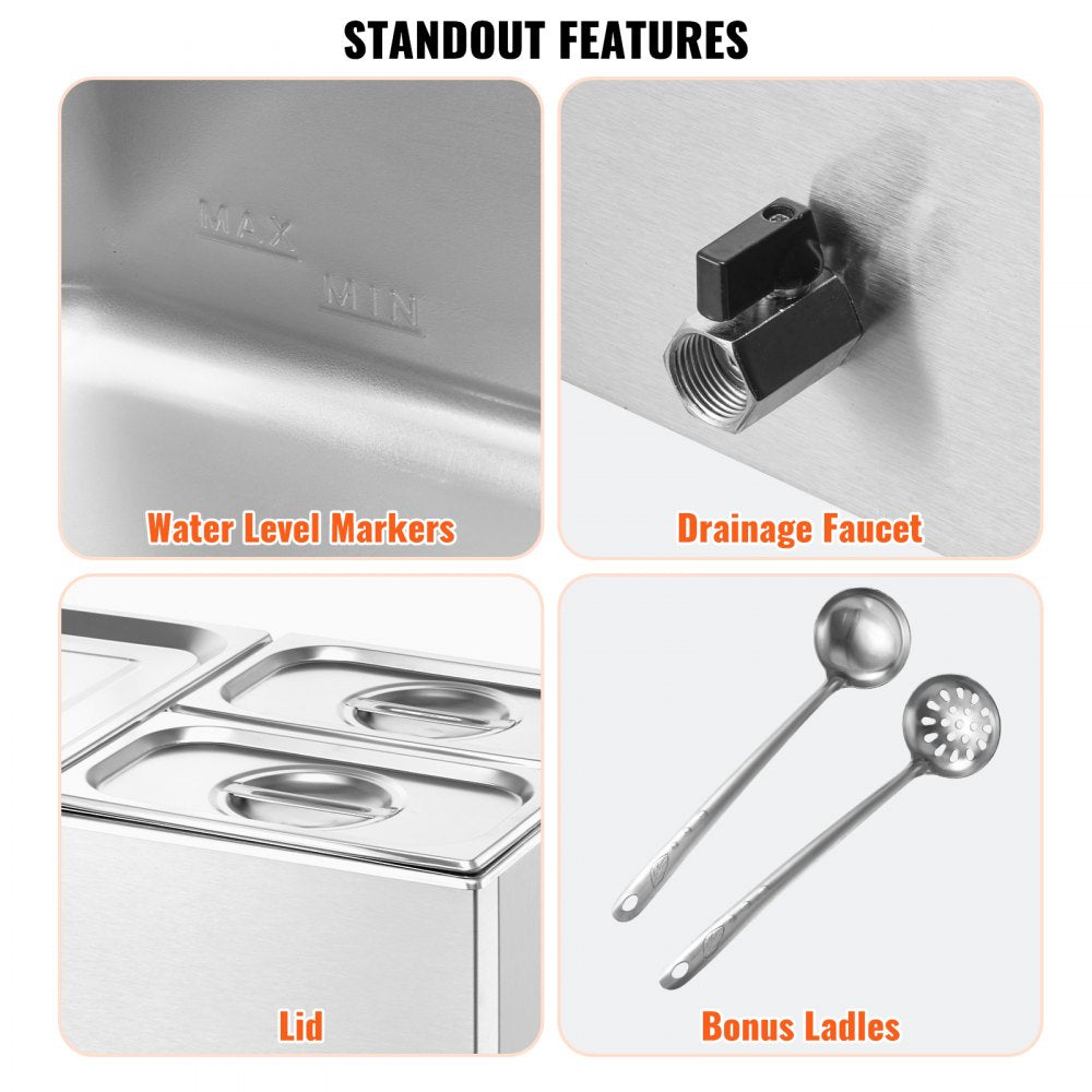 VEVOR Commercial Electric Food Warmer 3-Pan Countertop Buffet 17QT Bain Marie 