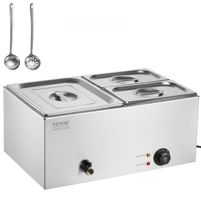 VEVOR Commercial Electric Food Warmer 3-Pan Countertop Buffet 17QT Bain Marie 