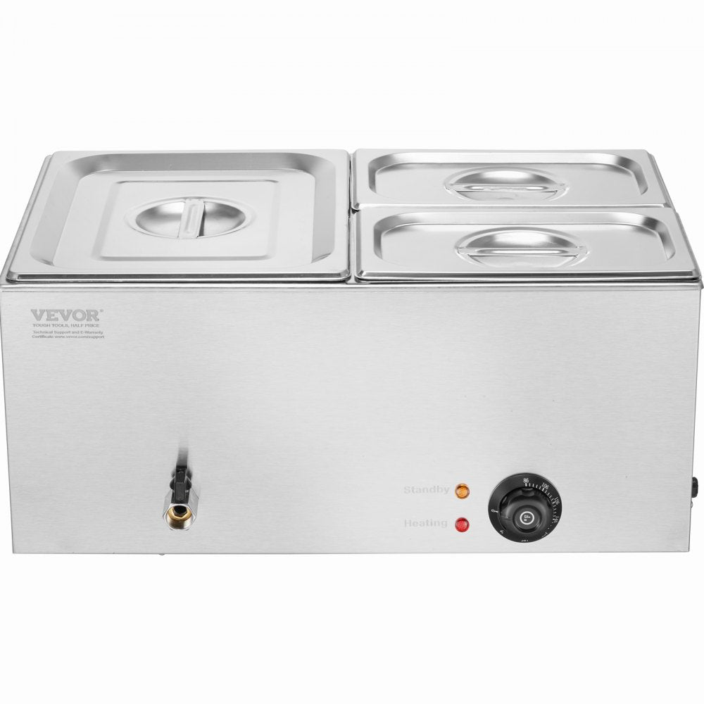 VEVOR Commercial Electric Food Warmer 3-Pan Countertop Buffet 17QT Bain Marie 