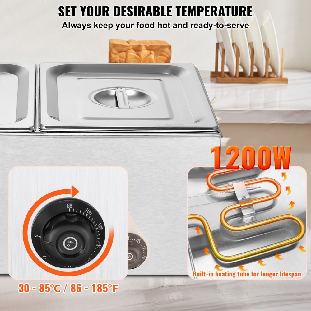 VEVOR Commercial Electric Food Warmer 2-Pan Countertop Buffet 18QT Bain Marie 