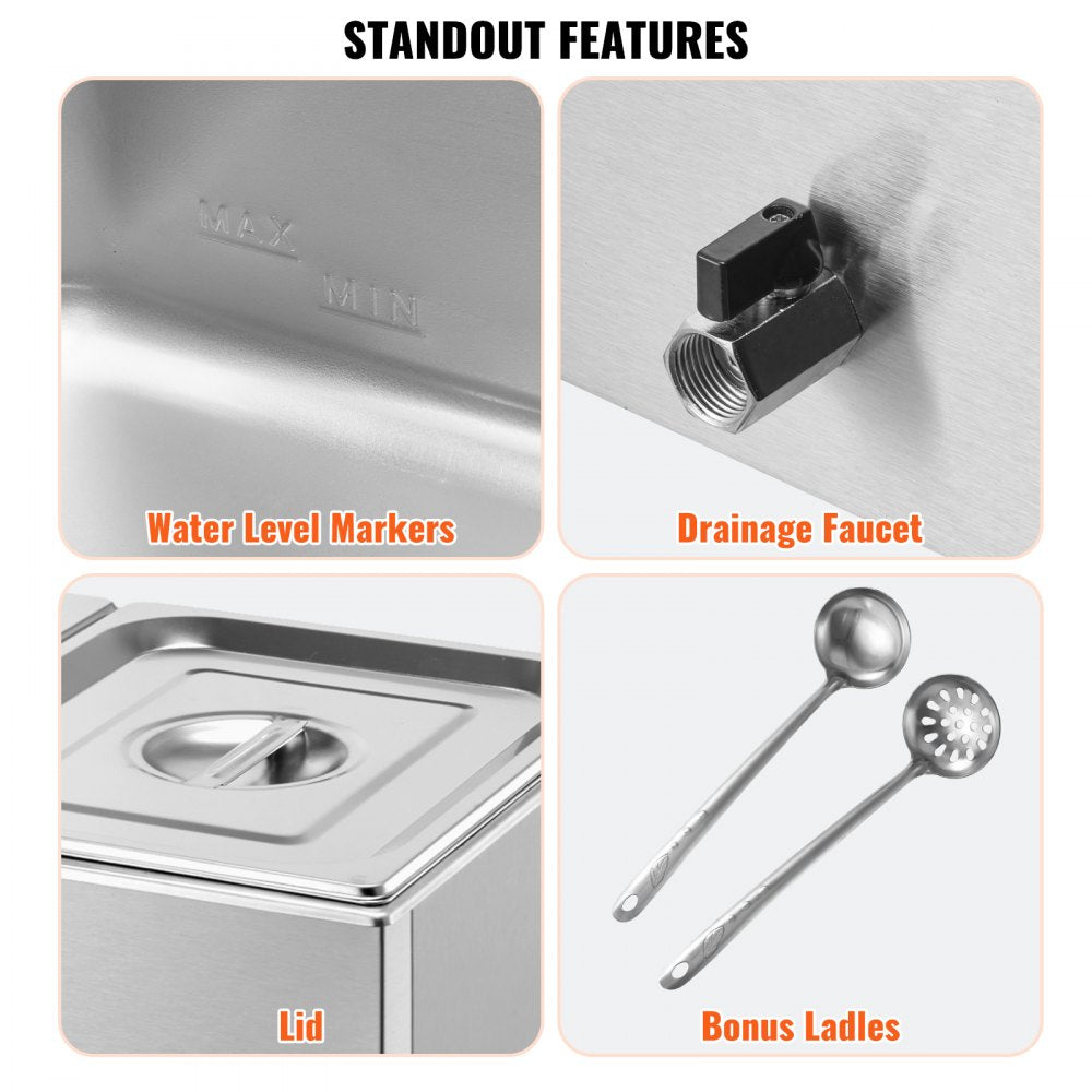 VEVOR Commercial Electric Food Warmer 2-Pan Countertop Buffet 18QT Bain Marie 