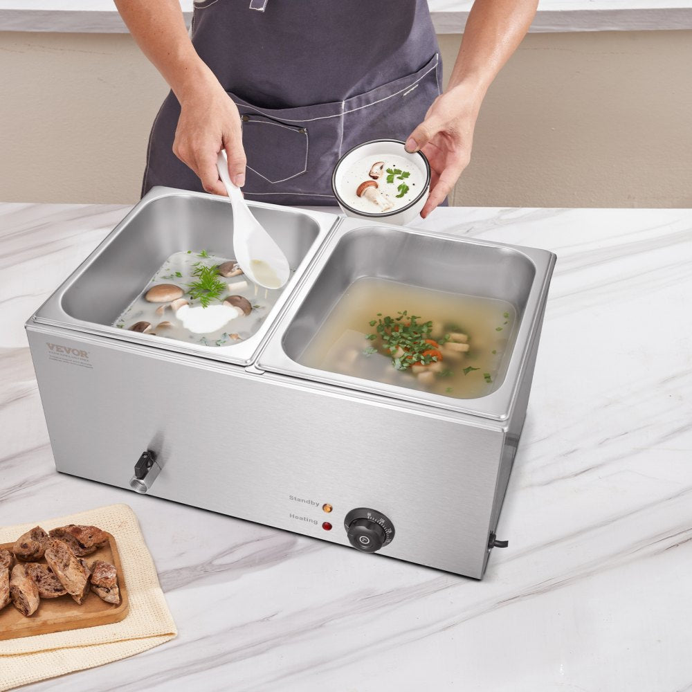 VEVOR Commercial Electric Food Warmer 2-Pan Countertop Buffet 18QT Bain Marie 