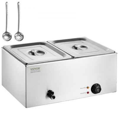 VEVOR Commercial Electric Food Warmer 2-Pan Countertop Buffet 18QT Bain Marie 