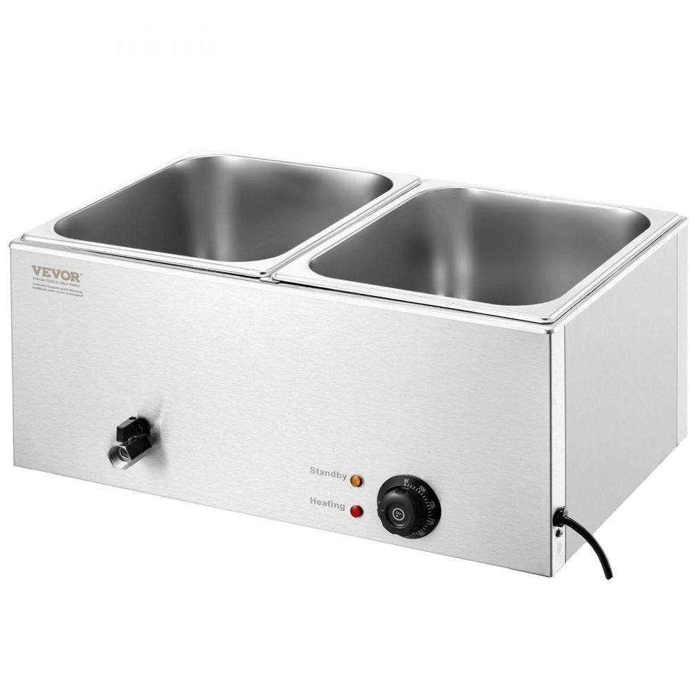 VEVOR Commercial Electric Food Warmer 2-Pan Countertop Buffet 18QT Bain Marie 