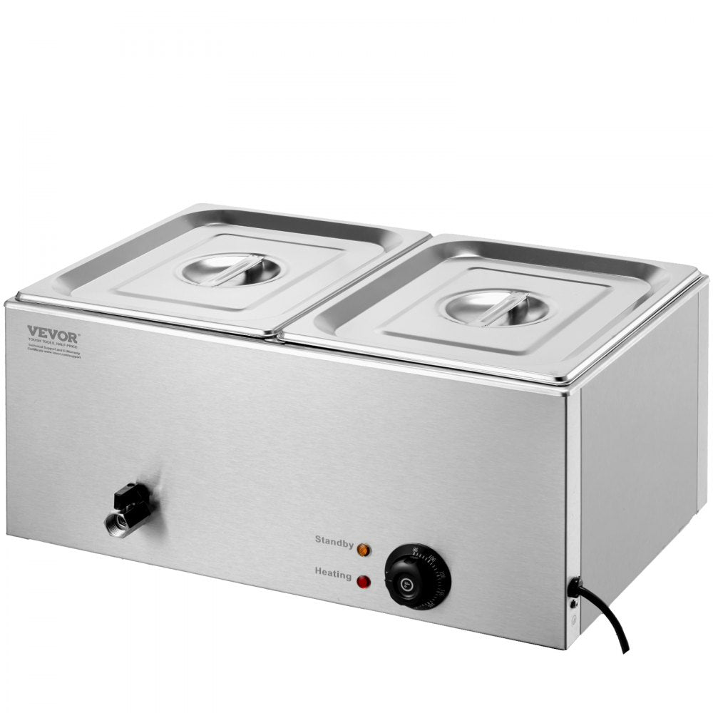VEVOR Commercial Electric Food Warmer 2-Pan Countertop Buffet 18QT Bain Marie 