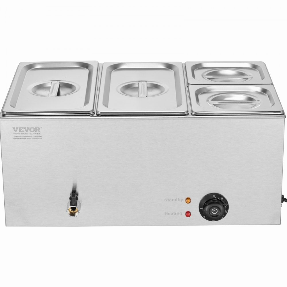 VEVOR Commercial Electric Food Warmer 4-Pan Countertop Buffet 16.4QT Bain Marie 