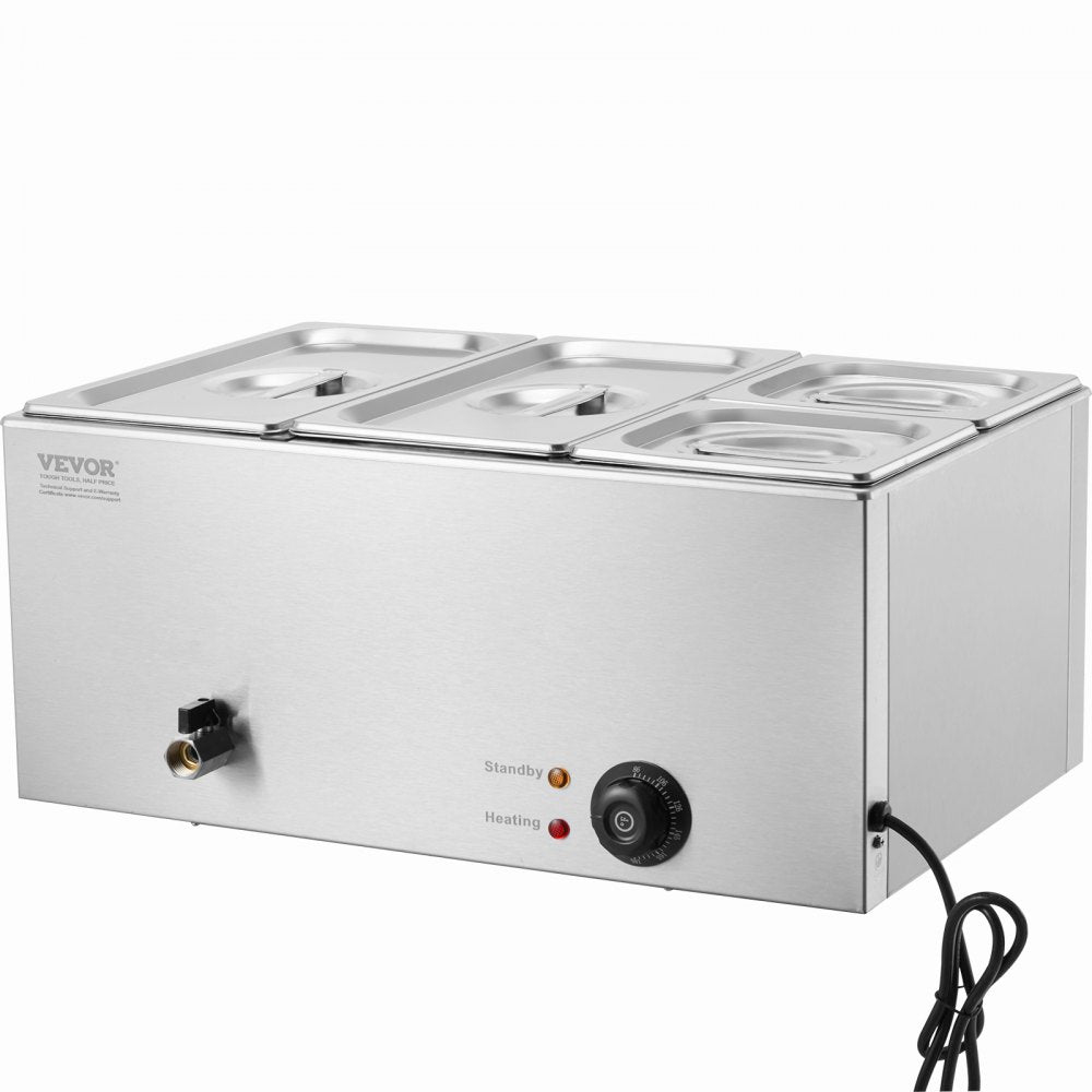 VEVOR Commercial Electric Food Warmer 4-Pan Countertop Buffet 16.4QT Bain Marie 