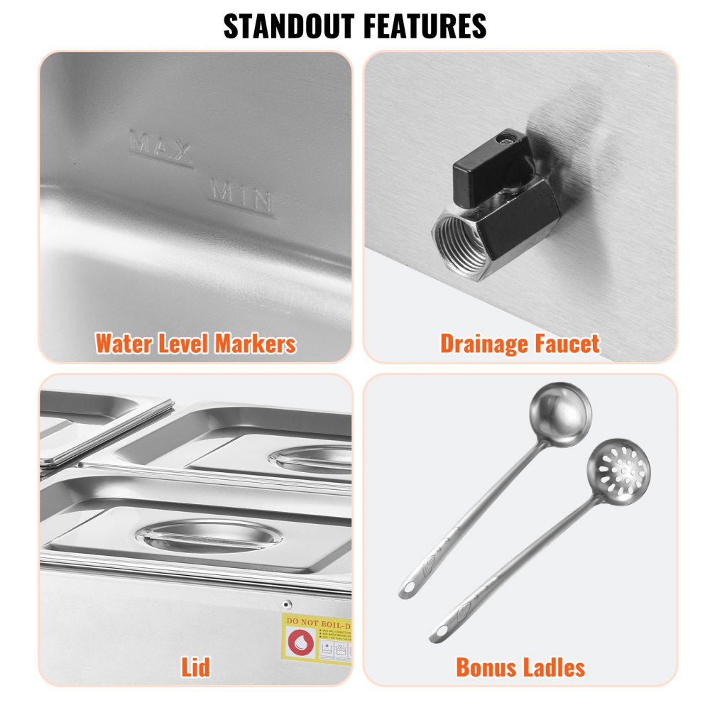 VEVOR Commercial Electric Food Warmer Countertop Buffet 4*8Qt Pan Bain Marie 