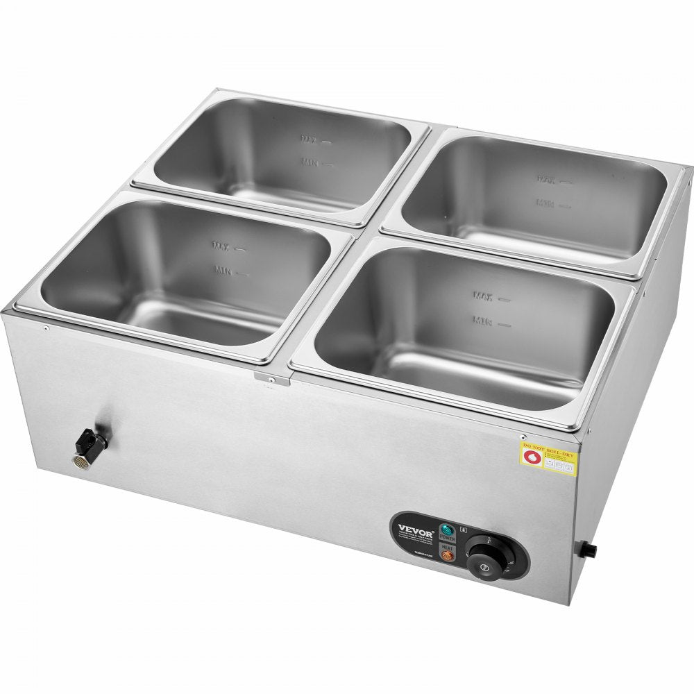 VEVOR Commercial Electric Food Warmer Countertop Buffet 4*8Qt Pan Bain Marie 