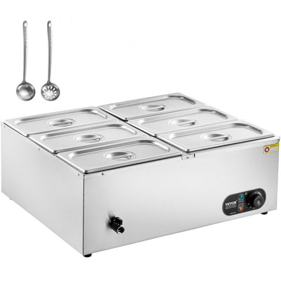 VEVOR Commercial Electric Food Warmer Countertop Buffet 6*5Qt Pan Bain Marie 