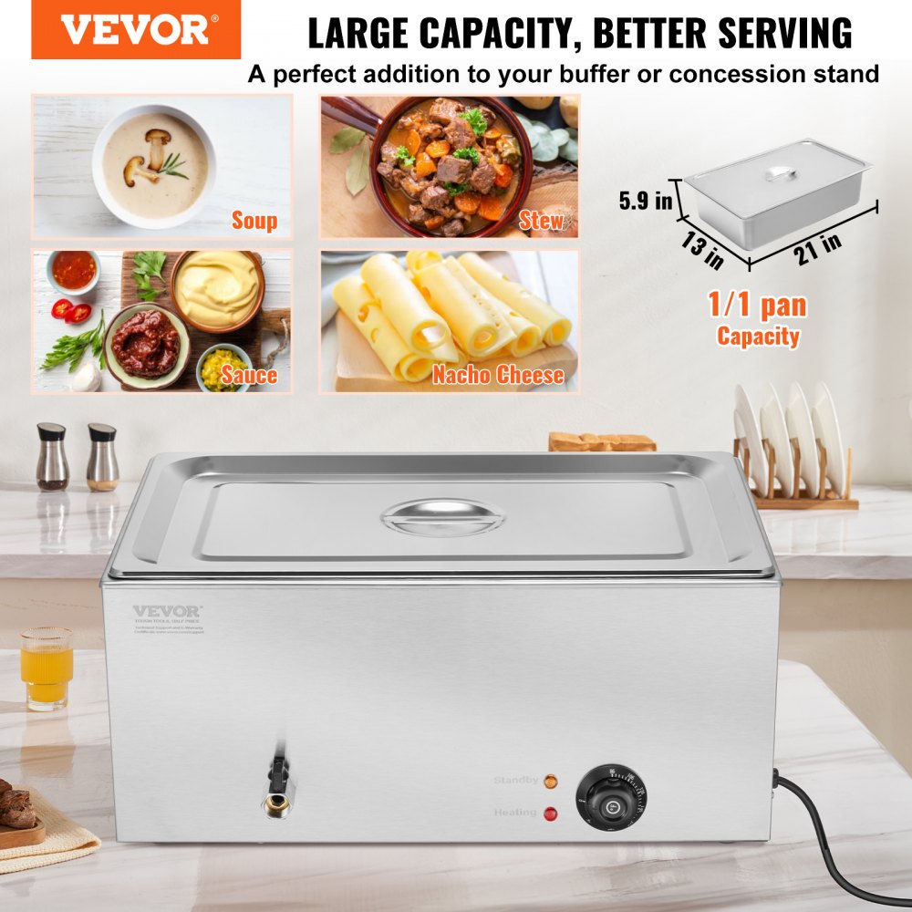 VEVOR Commercial Electric Food Warmer Countertop Buffet 1*19Qt Pan Bain Marie 