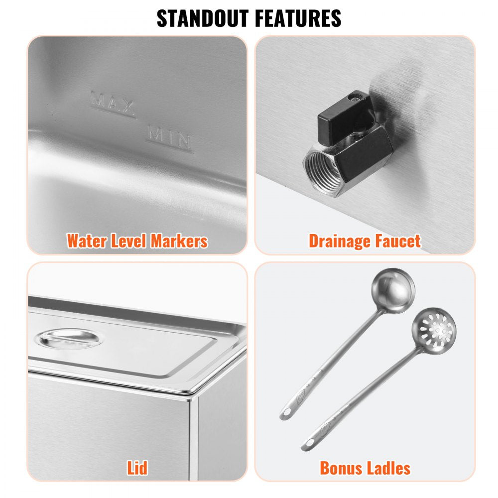 VEVOR Commercial Electric Food Warmer Countertop Buffet 1*19Qt Pan Bain Marie 