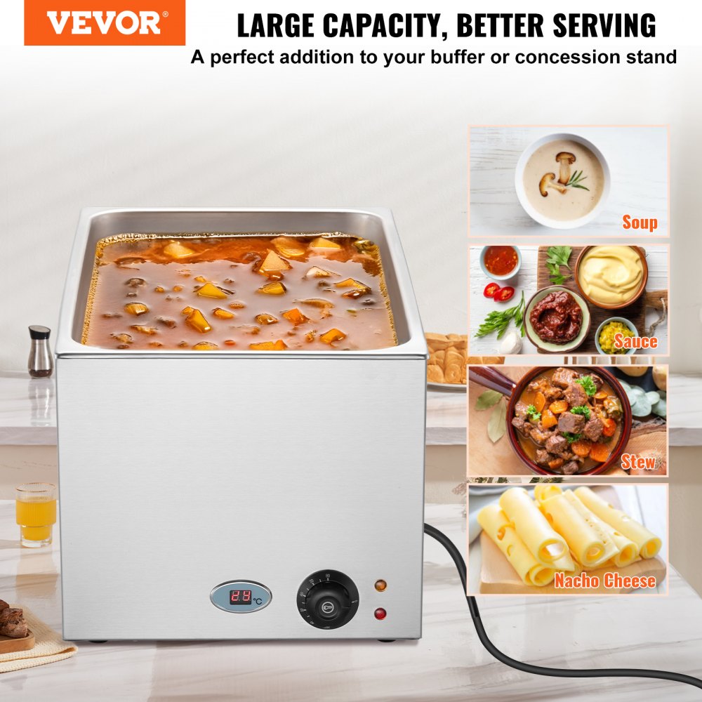 VEVOR Commercial Electric Food Warmer Countertop Buffet 19Qt 1200W Bain Marie 