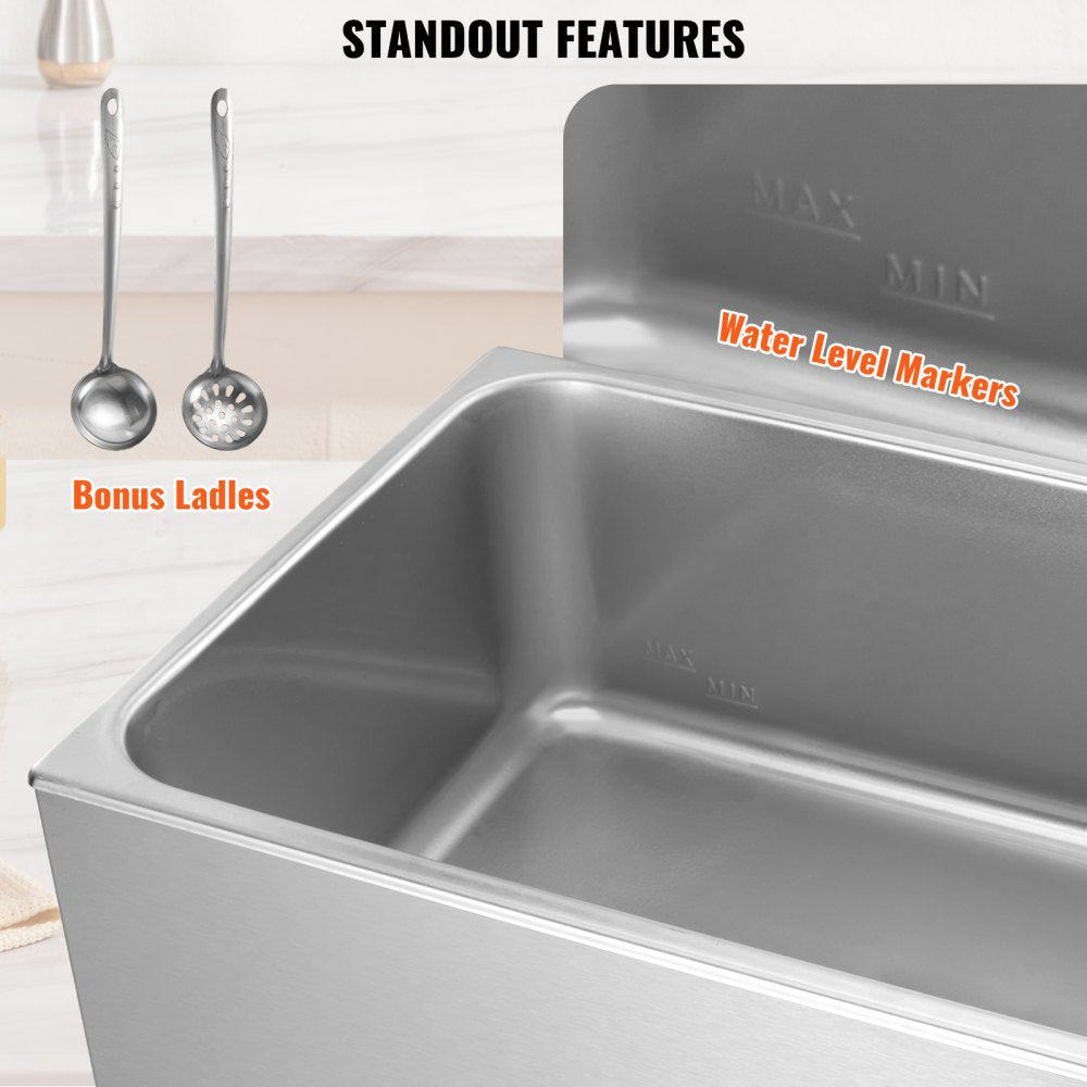 VEVOR Commercial Electric Food Warmer Countertop Buffet 19Qt 1200W Bain Marie 