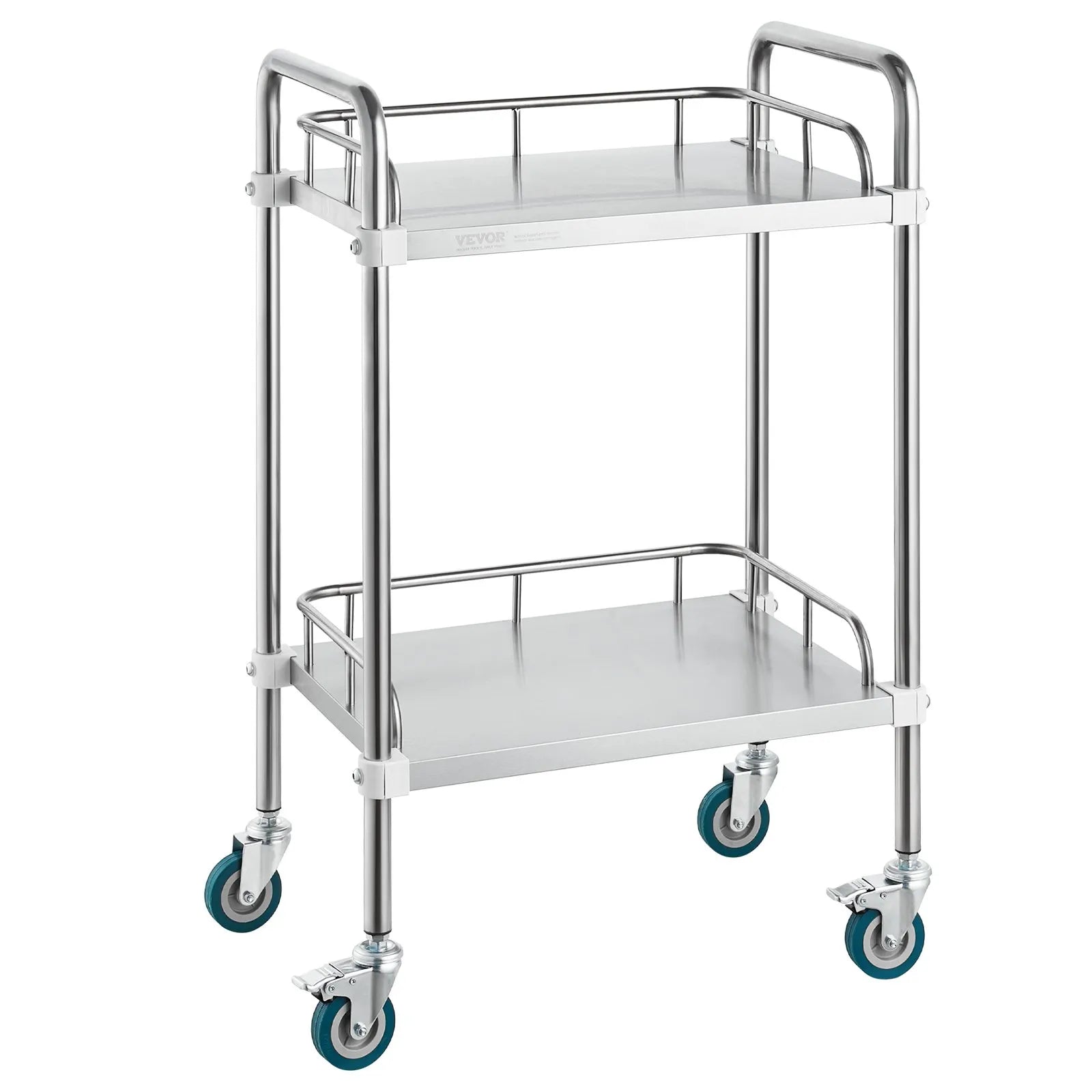 VEVOR Lab Rolling Cart, 2-Shelf Stainless Steel Rolling Cart, Lab Serving Cart with Swivel Casters, Dental Utility Cart for Clinic, Lab,  Hospital, Salon, 15.16"x21.57"x34.06"