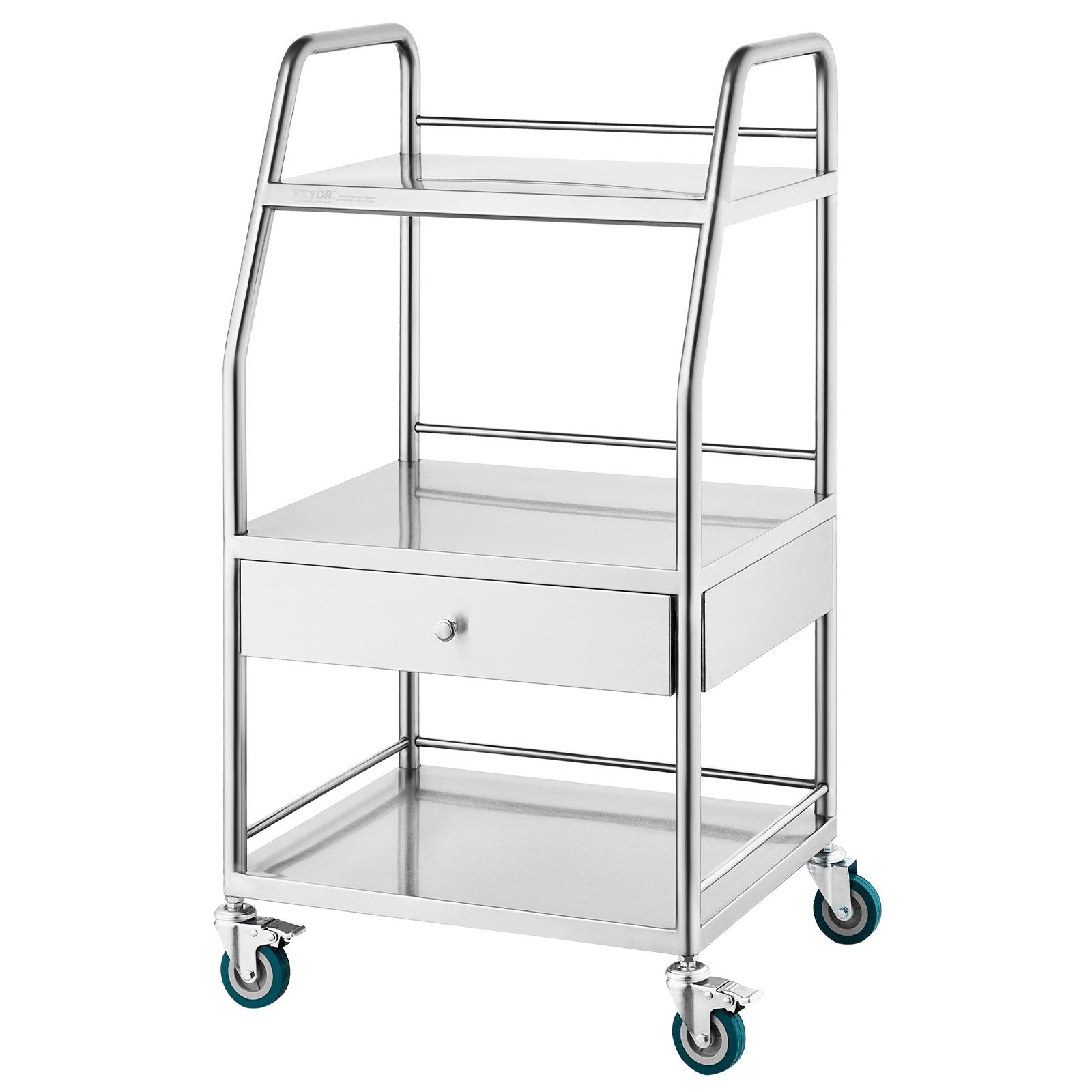 VEVOR Lab Rolling Cart Dental Lab Serving Cart 3 Tiers 1 Drawer Stainless Steel 