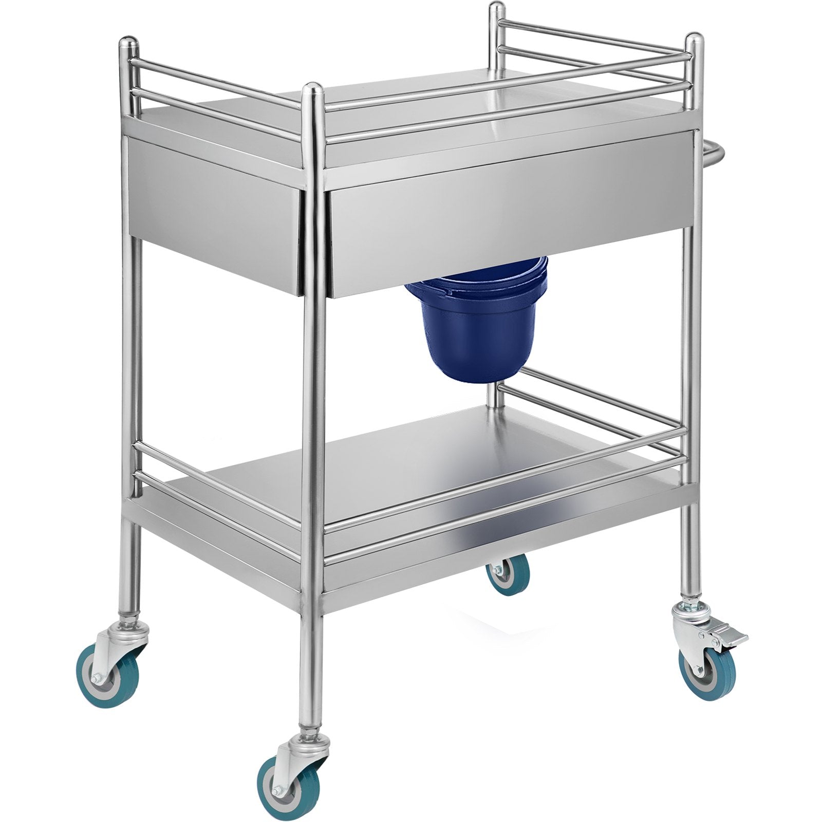 VEVOR Lab Serving Cart Utility Cart with Two-Story Rolling Cart with Two Drawers for Lab Equipment Use Stainless Steel Utility Services (2 Shelves / 2 Drawer) 