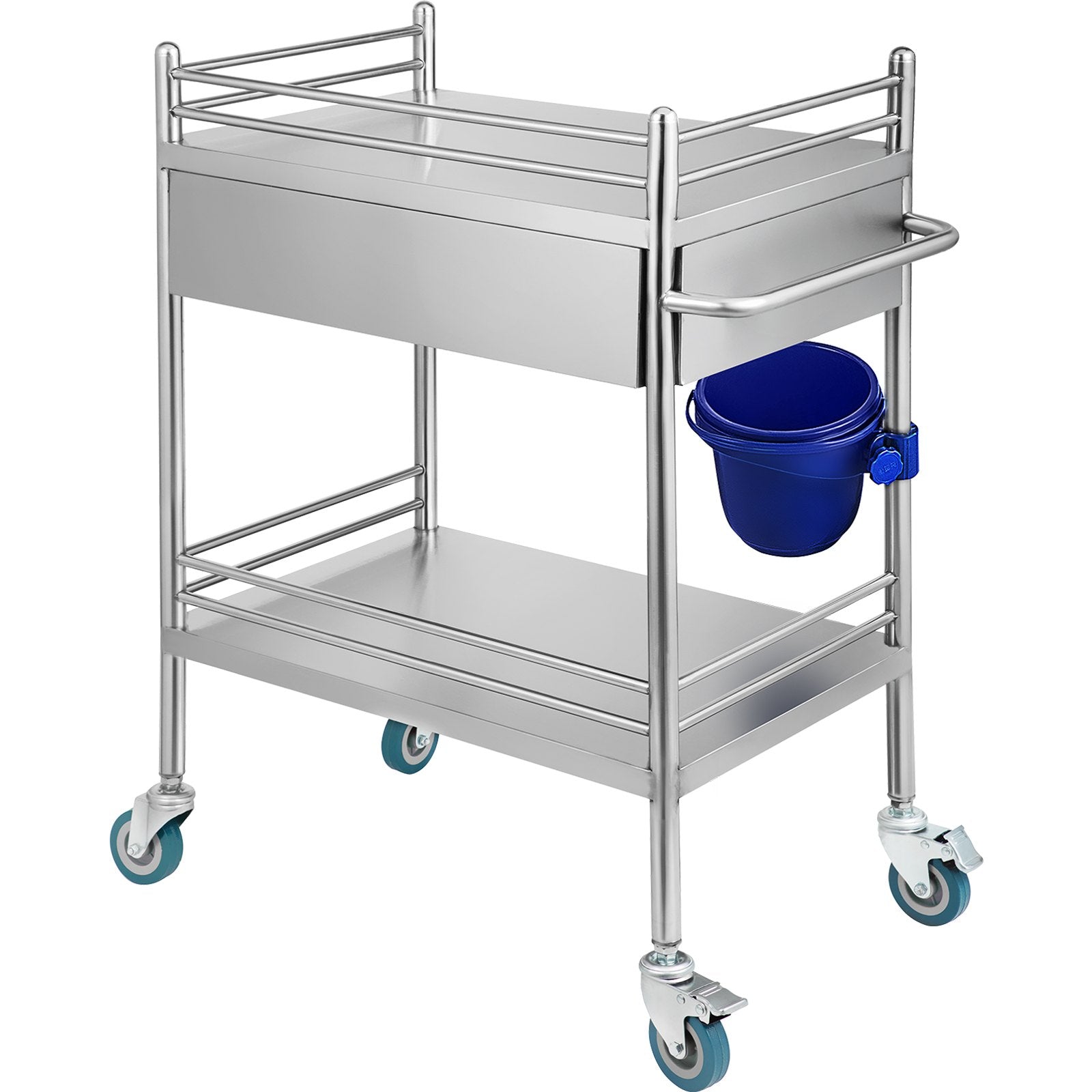 VEVOR Lab Serving Cart Utility Cart with Two-Story Rolling Cart with Two Drawers for Lab Equipment Use Stainless Steel Utility Services (2 Shelves / 2 Drawer) 