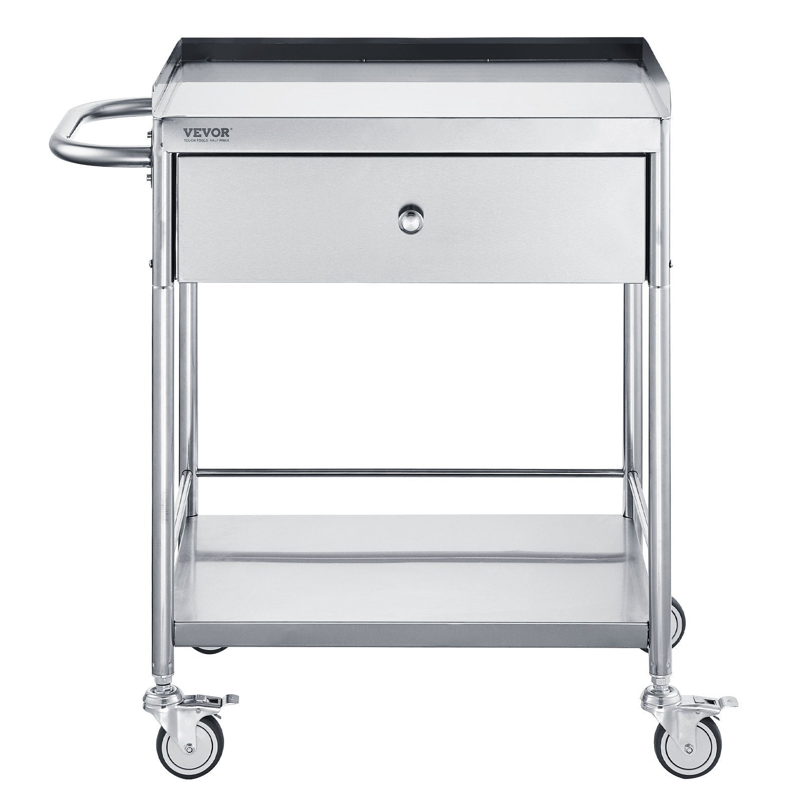 VEVOR Medical Cart, 2-Layer Stainless Steel Cart 220 lbs Weight Capacity, Lab Utility Cart with 360° Silent Wheels and a Drawer for Lab, Clinic, Kitchen, Salon 