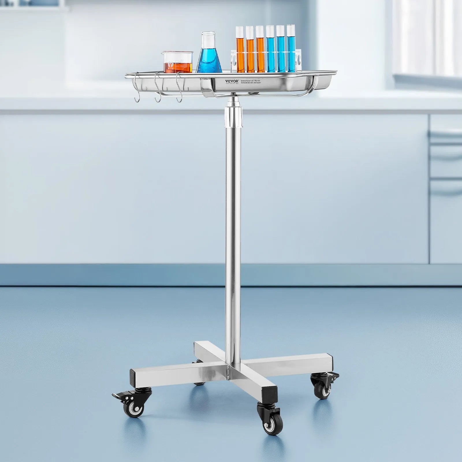 VEVOR Mobile Mayo Stand Stainless Steel Mayo Tray 25.2-39.8" with Removable Tray