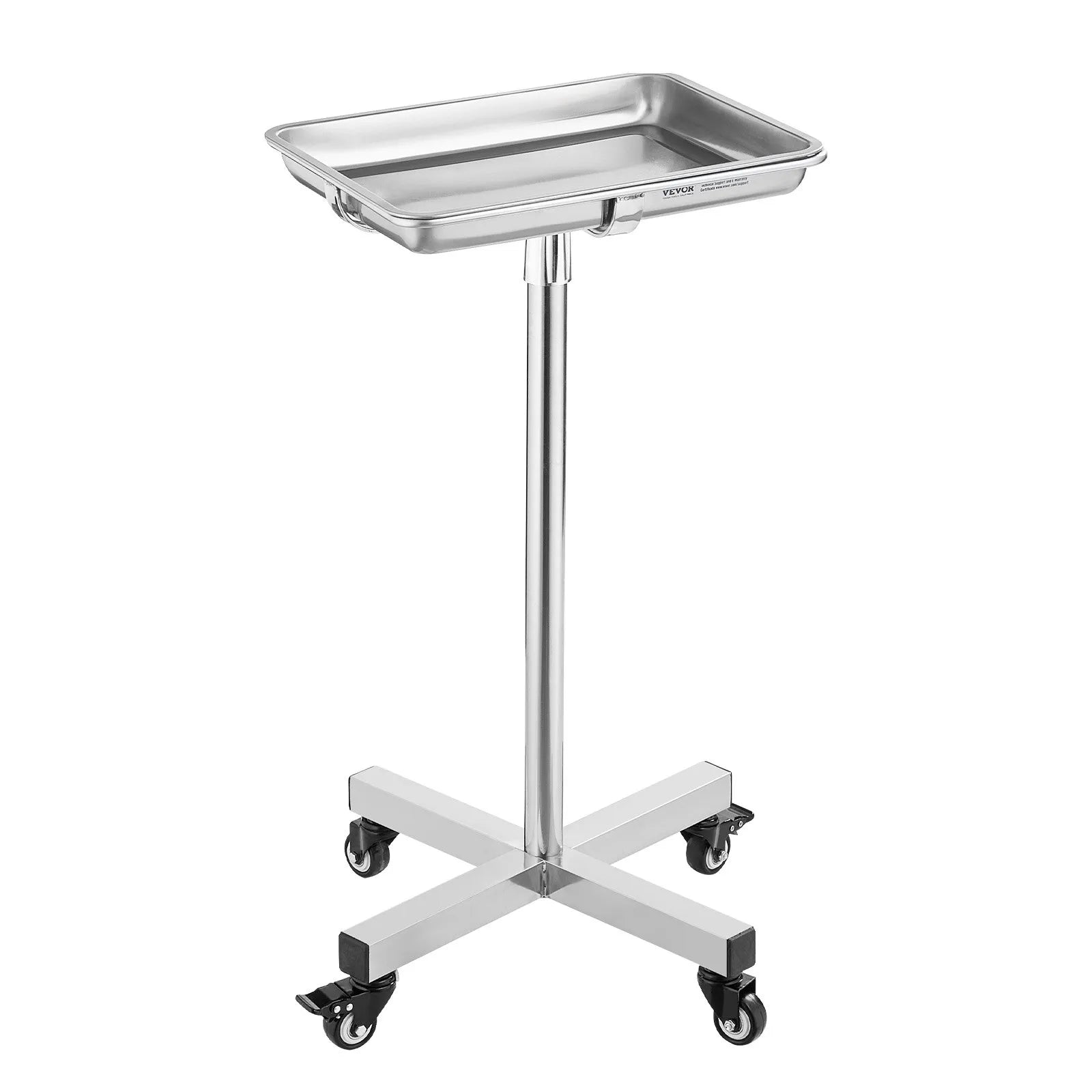 VEVOR Mobile Mayo Stand Stainless Steel Mayo Tray 25.2-39.8" with Removable Tray