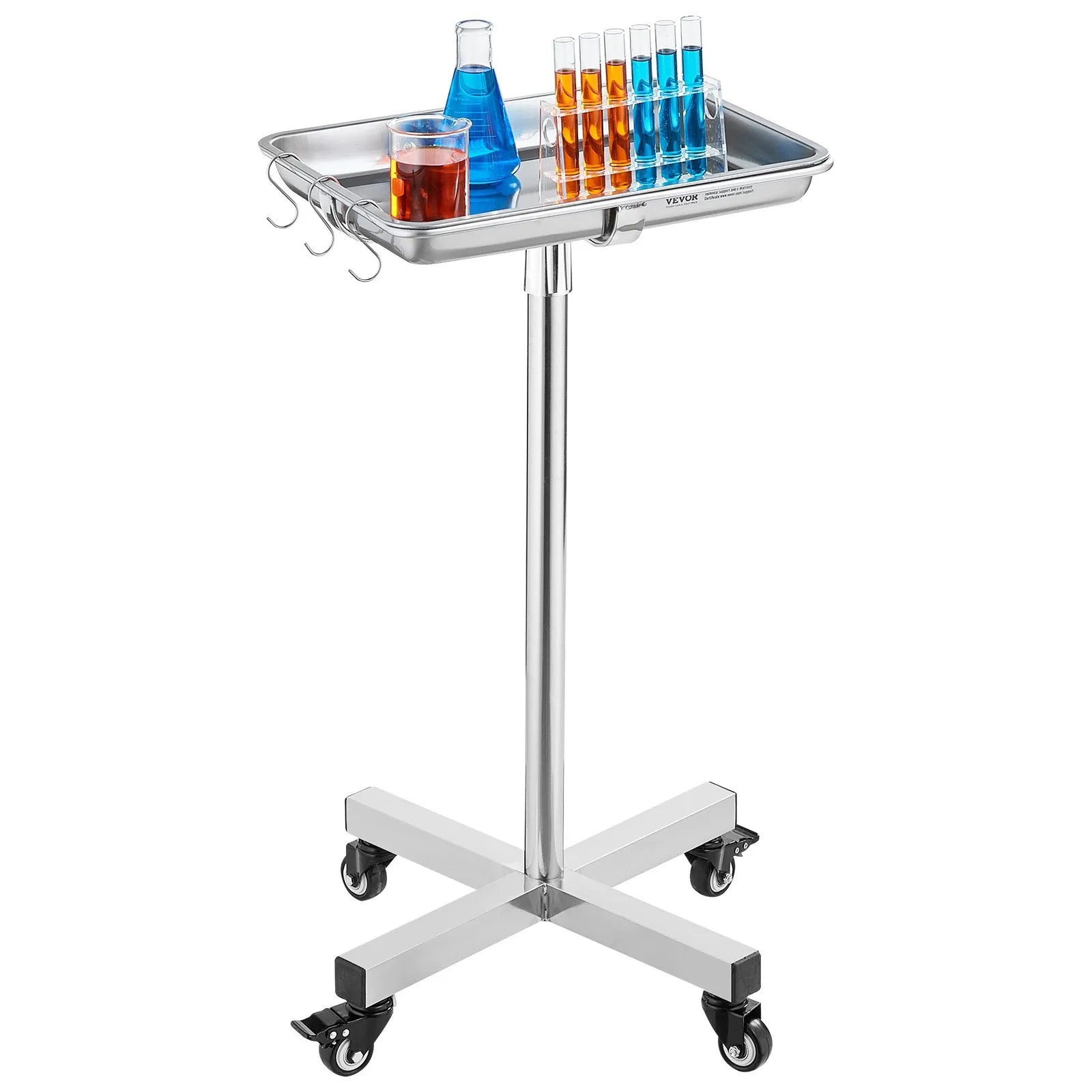 VEVOR Mobile Mayo Stand Stainless Steel Mayo Tray 25.2-39.8" with Removable Tray