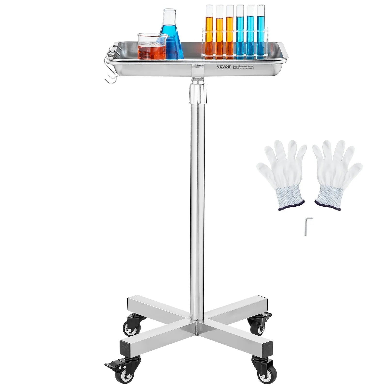 VEVOR Mobile Mayo Stand Stainless Steel Mayo Tray 25.2-39.8" with Removable Tray