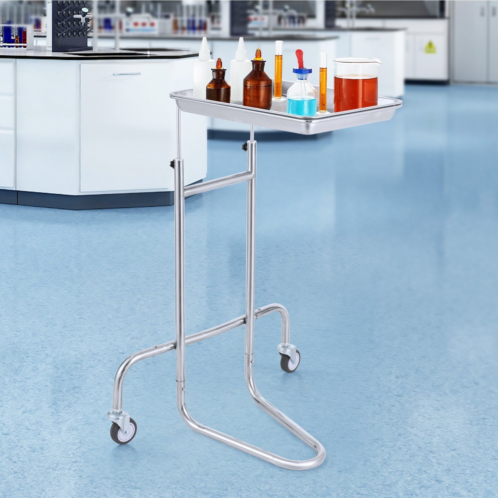 VEVOR Stainless Steel Lab Cart with Single Tray & 2 Silent Wheels for Lab Clinic 