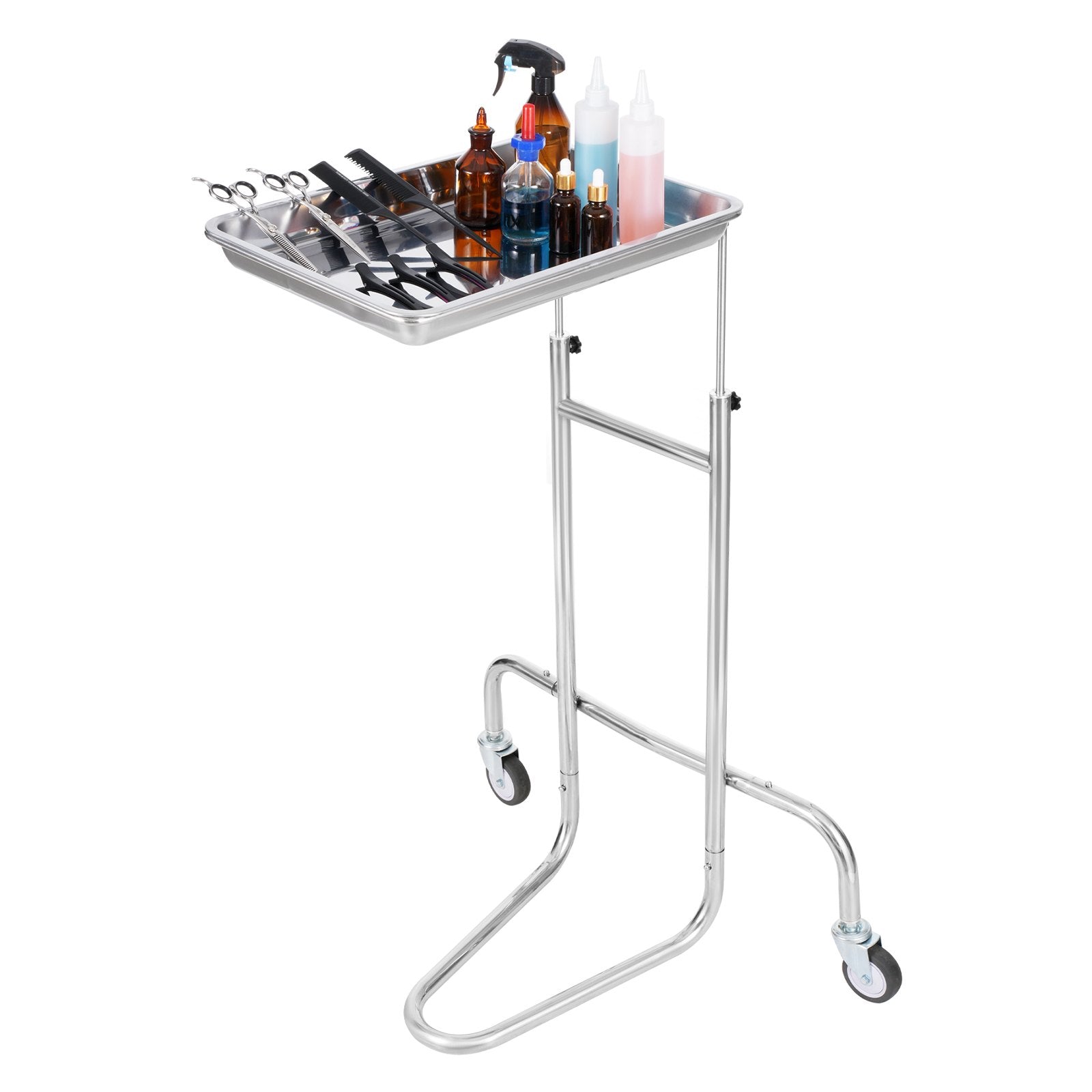 VEVOR Stainless Steel Lab Cart with Single Tray & 2 Silent Wheels for Lab Clinic 