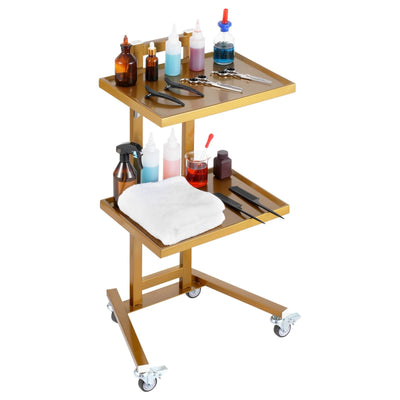 VEVOR 2 Tiers Stainless Steel Lab Carts with 2 Trays & 4 Silent Wheels Golden 