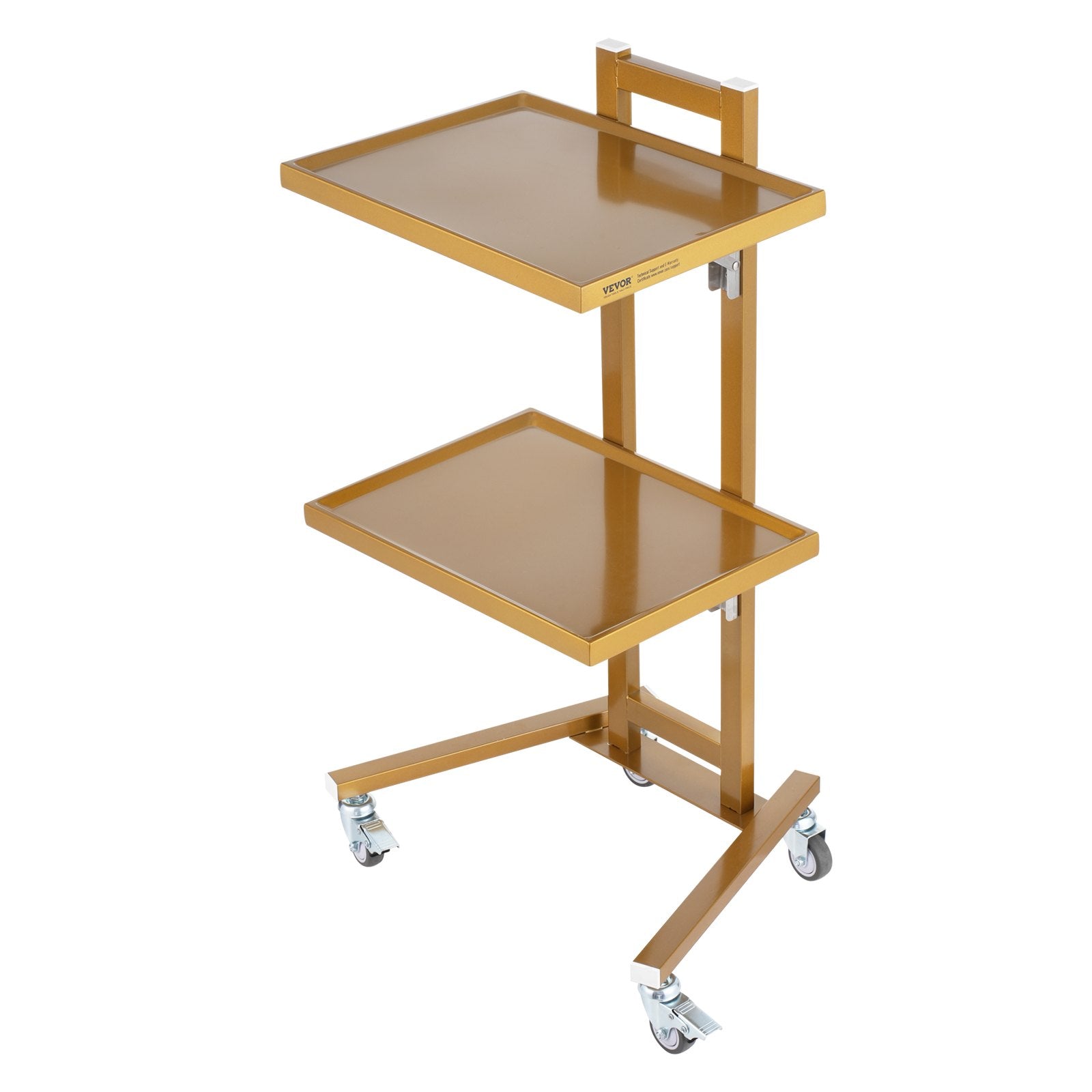 VEVOR 2 Tiers Stainless Steel Lab Carts with 2 Trays & 4 Silent Wheels Golden 