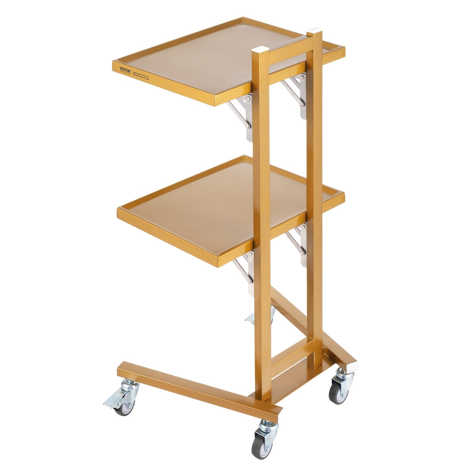 VEVOR 2 Tiers Stainless Steel Lab Carts with 2 Trays & 4 Silent Wheels Golden 