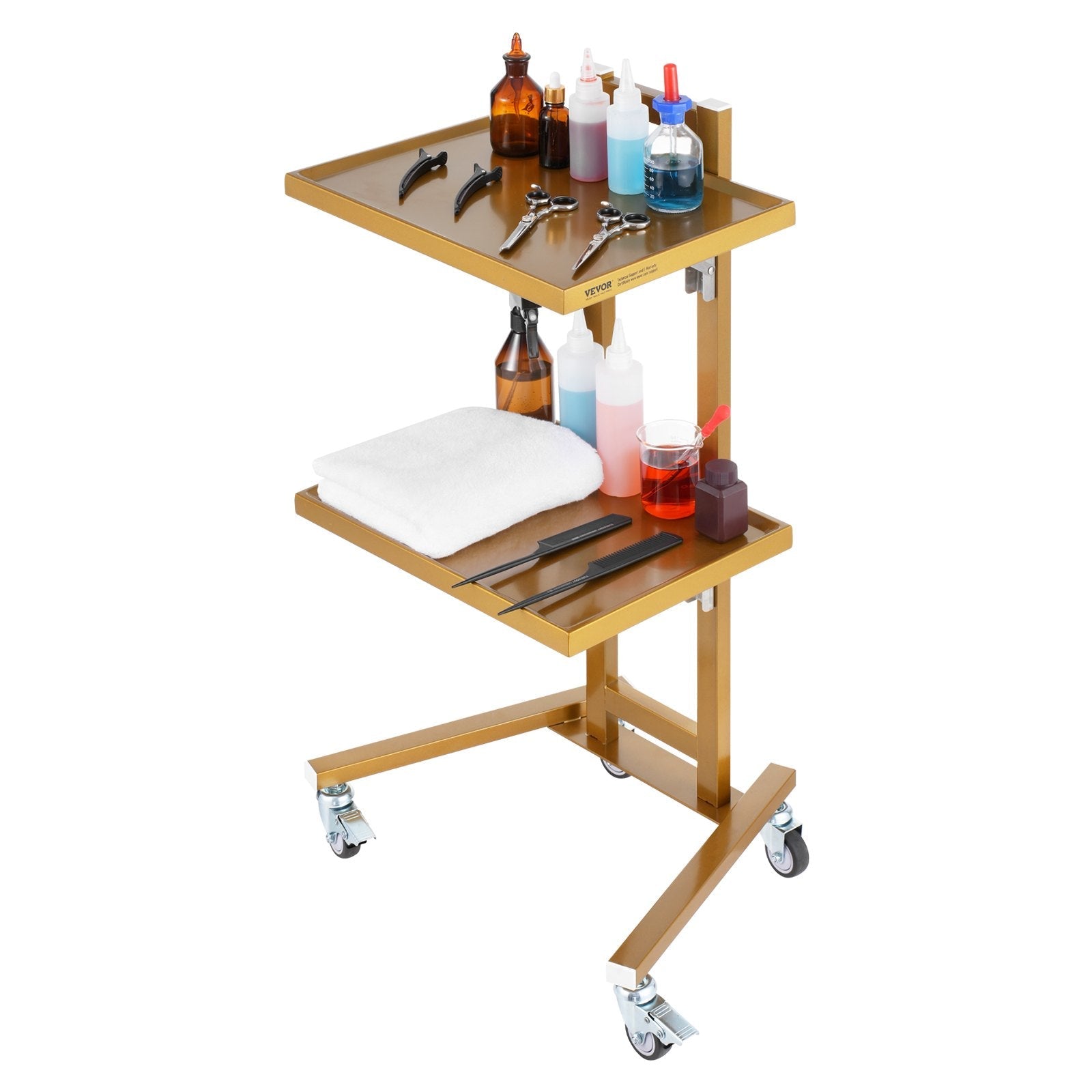 VEVOR 2 Tiers Stainless Steel Lab Carts with 2 Trays & 4 Silent Wheels Golden 