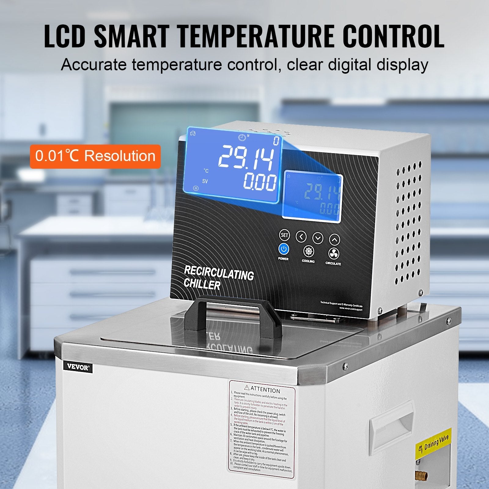 VEVOR Laboratory Chiller Circulator 6L Lab Recirculating Chiller 23°F-212°F 