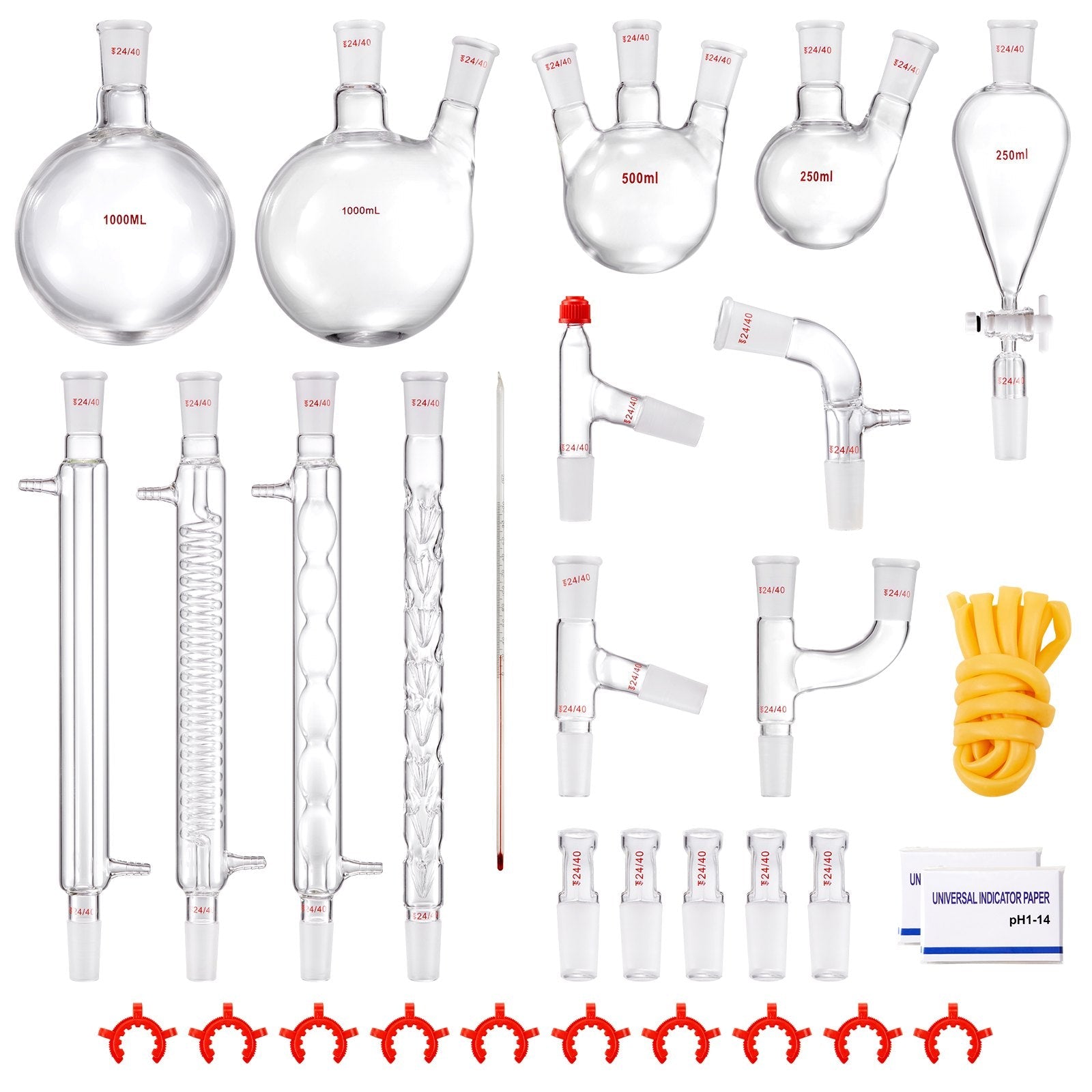 VEVOR Lab Distillation Kit, 3.3 Boro Lab Glassware Distillation Kit with 24, 40 Joint, 1000ml Essential Oil Distillation Apparatus Kit, 32 pcs Set of Glassware Equipment 
