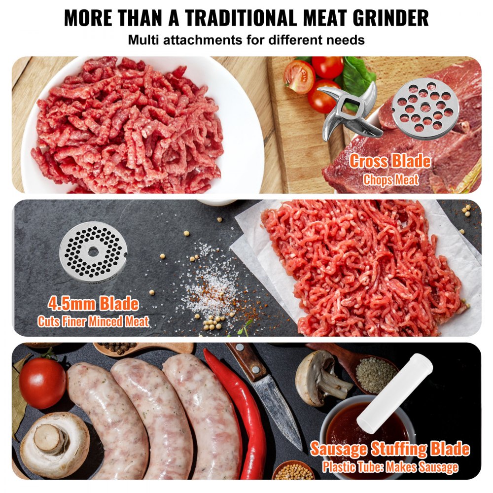 VEVOR Commercial Electric Meat Grinder 7 Lbs/Min Sausage Stuffer Maker Kitchen 