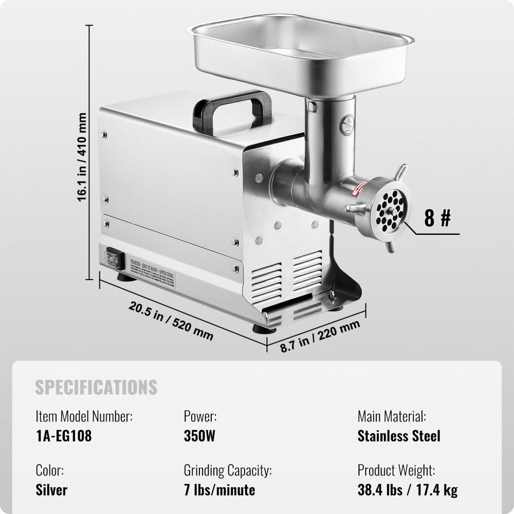VEVOR Commercial Electric Meat Grinder 7 Lbs/Min Sausage Stuffer Maker Kitchen 