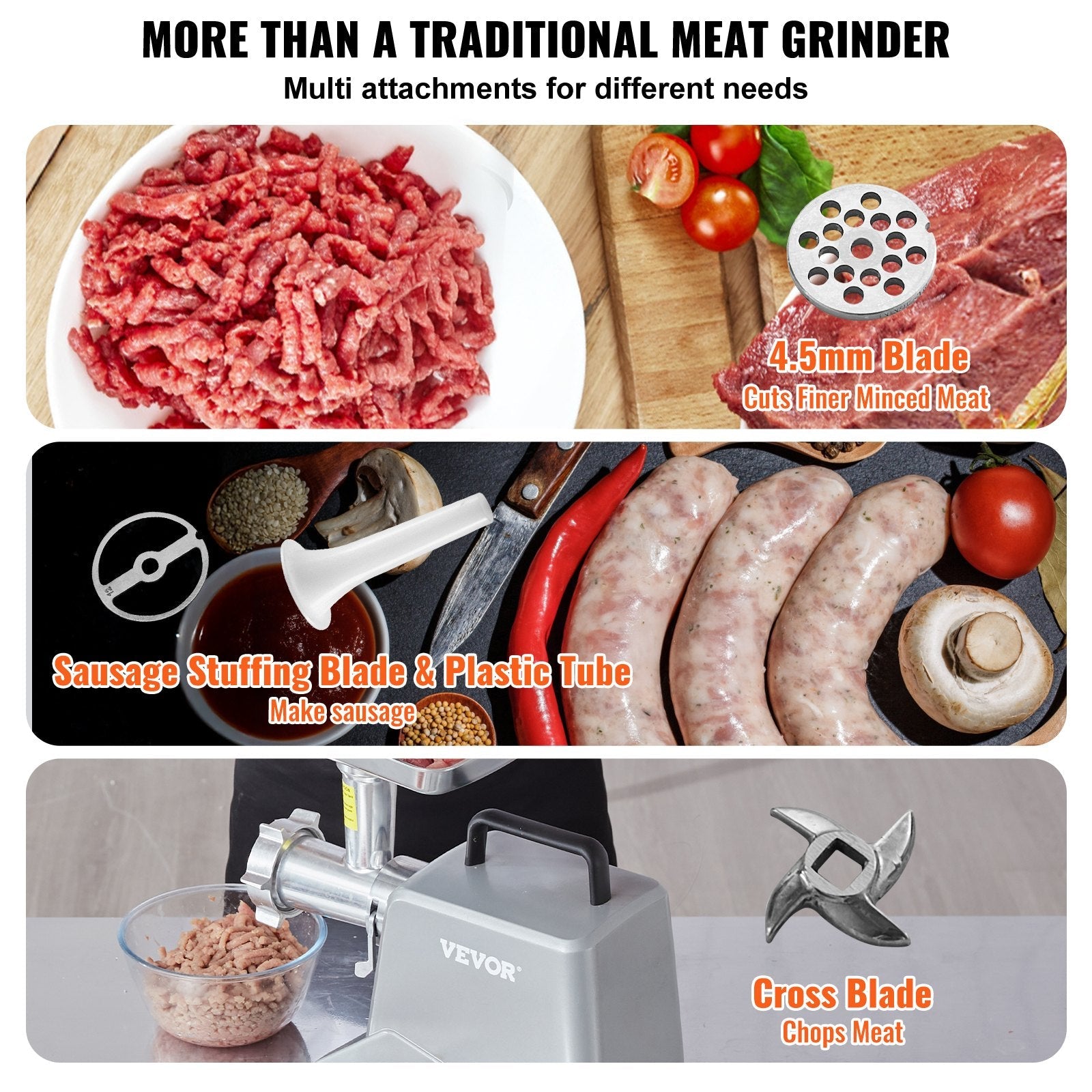 VEVOR Commercial Electric Meat Grinder 5 Lb/Min Capacity 575W Sausage Stuffer 