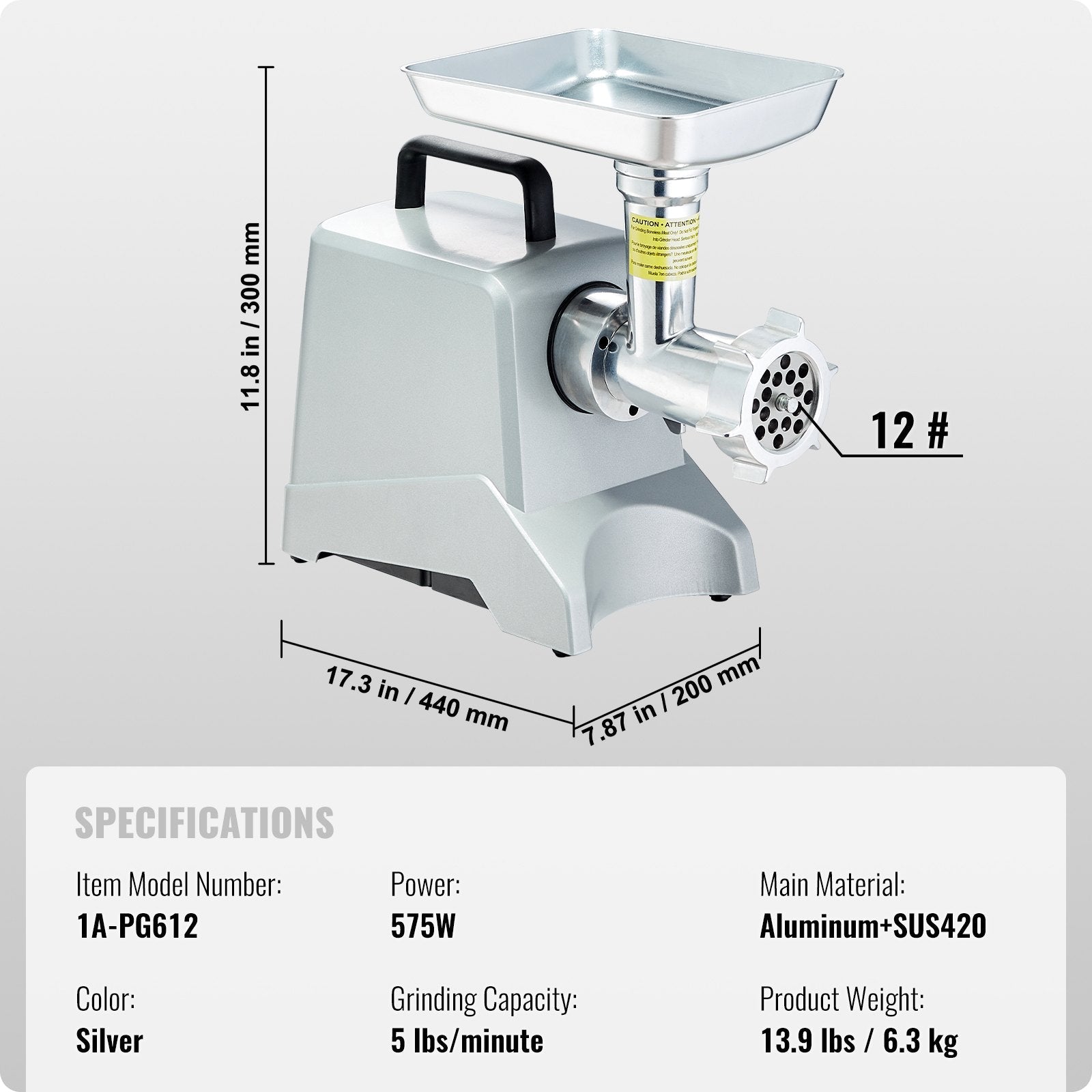 VEVOR Commercial Electric Meat Grinder 5 Lb/Min Capacity 575W Sausage Stuffer 