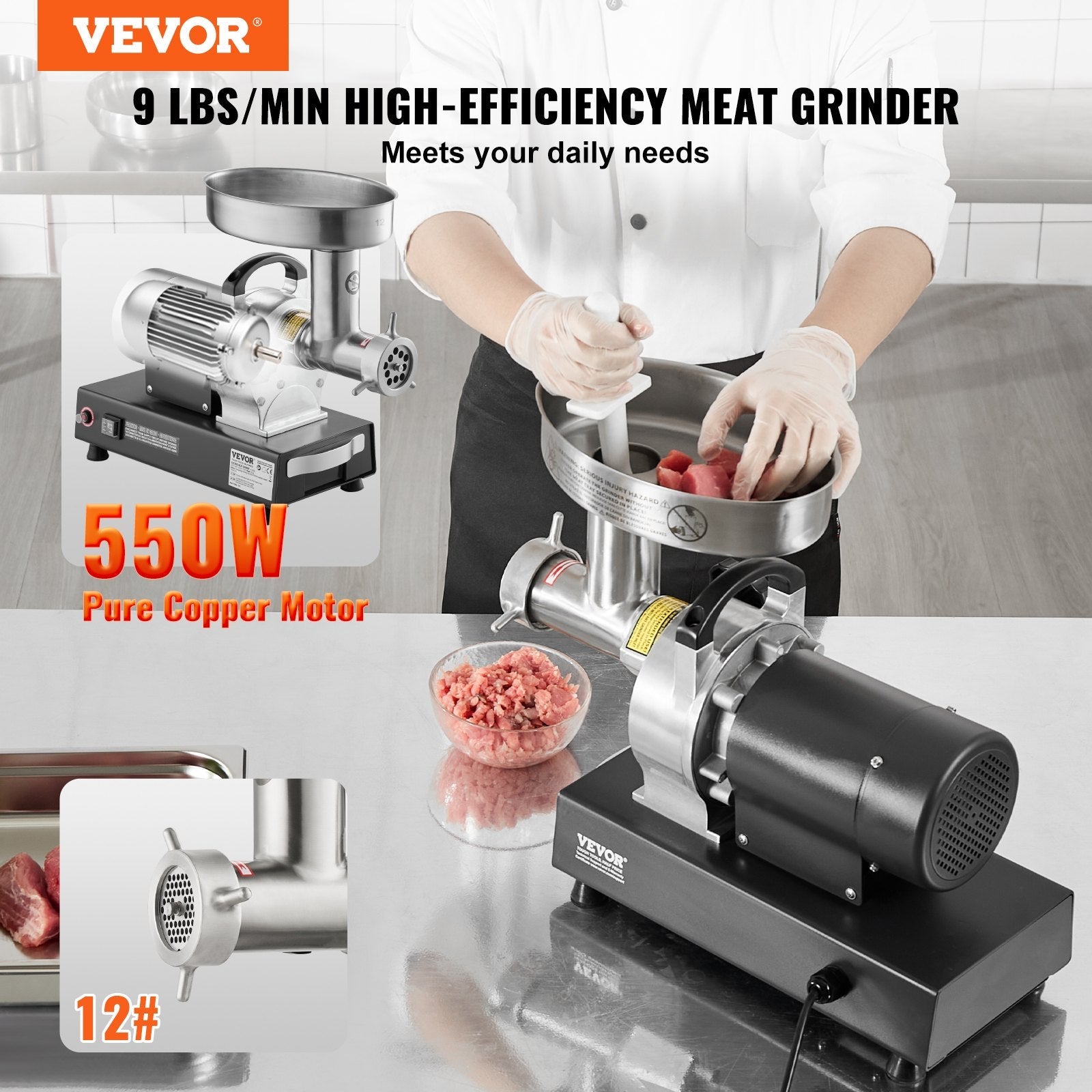 VEVOR Commercial Electric Meat Grinder 9 Lbs/Min Sausage Stuffer Maker Kitchen 