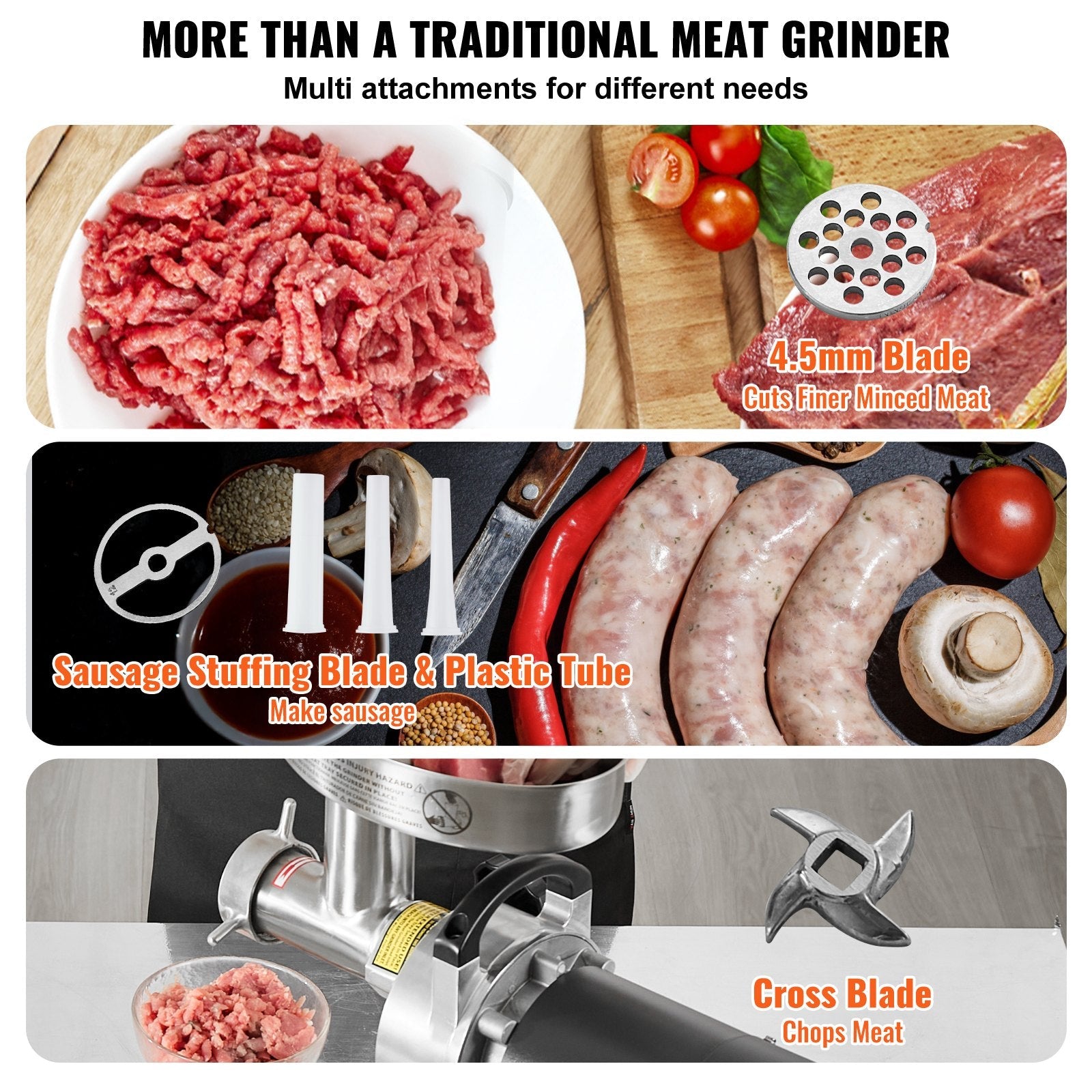 VEVOR Commercial Electric Meat Grinder 9 Lbs/Min Sausage Stuffer Maker Kitchen 