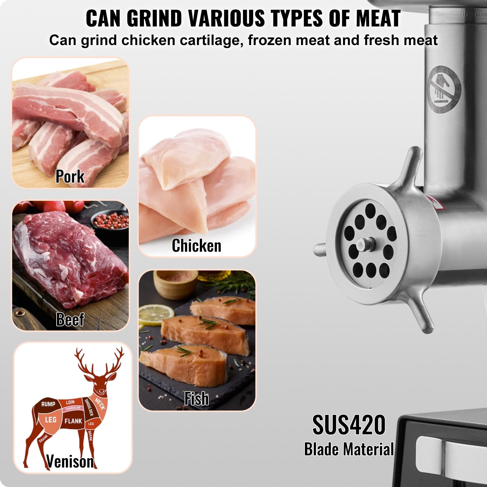 VEVOR Commercial Electric Meat Grinder 9 Lbs/Min Sausage Stuffer Maker Kitchen 