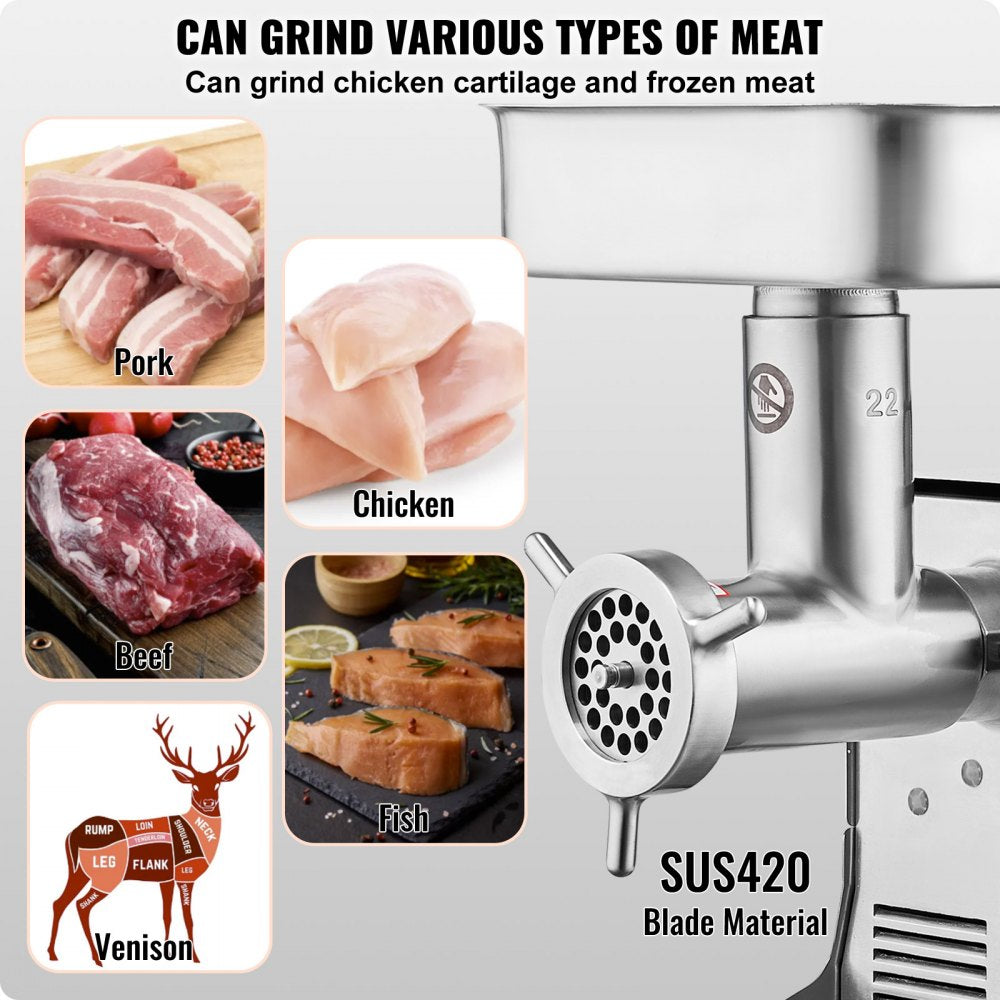 VEVOR Commercial Electric Meat Grinder 13 Lbs/Min Sausage Stuffer Maker Kitchen 